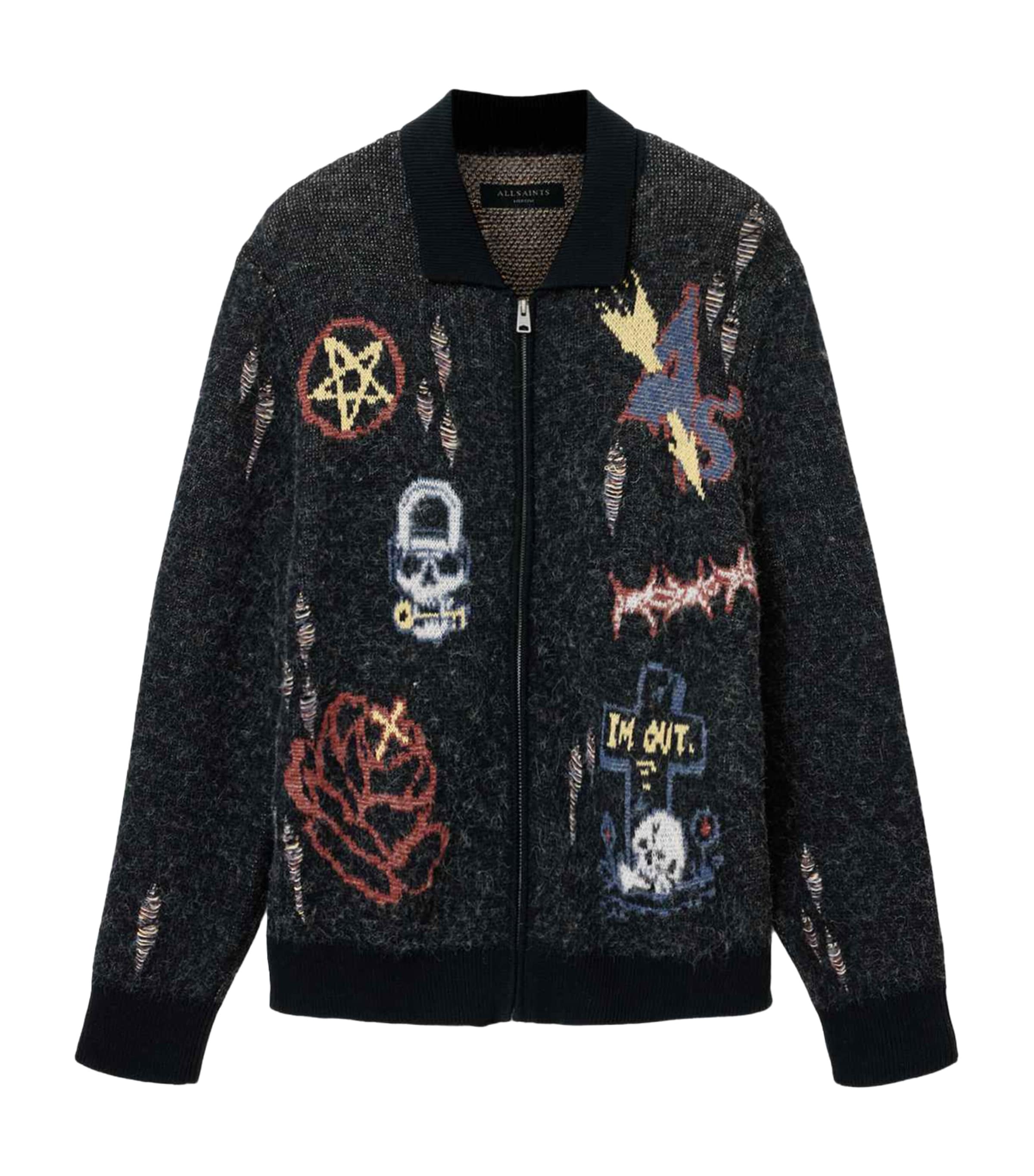 AllSaints Mens Cotton-Blend Meller Cardigan Black Image 1