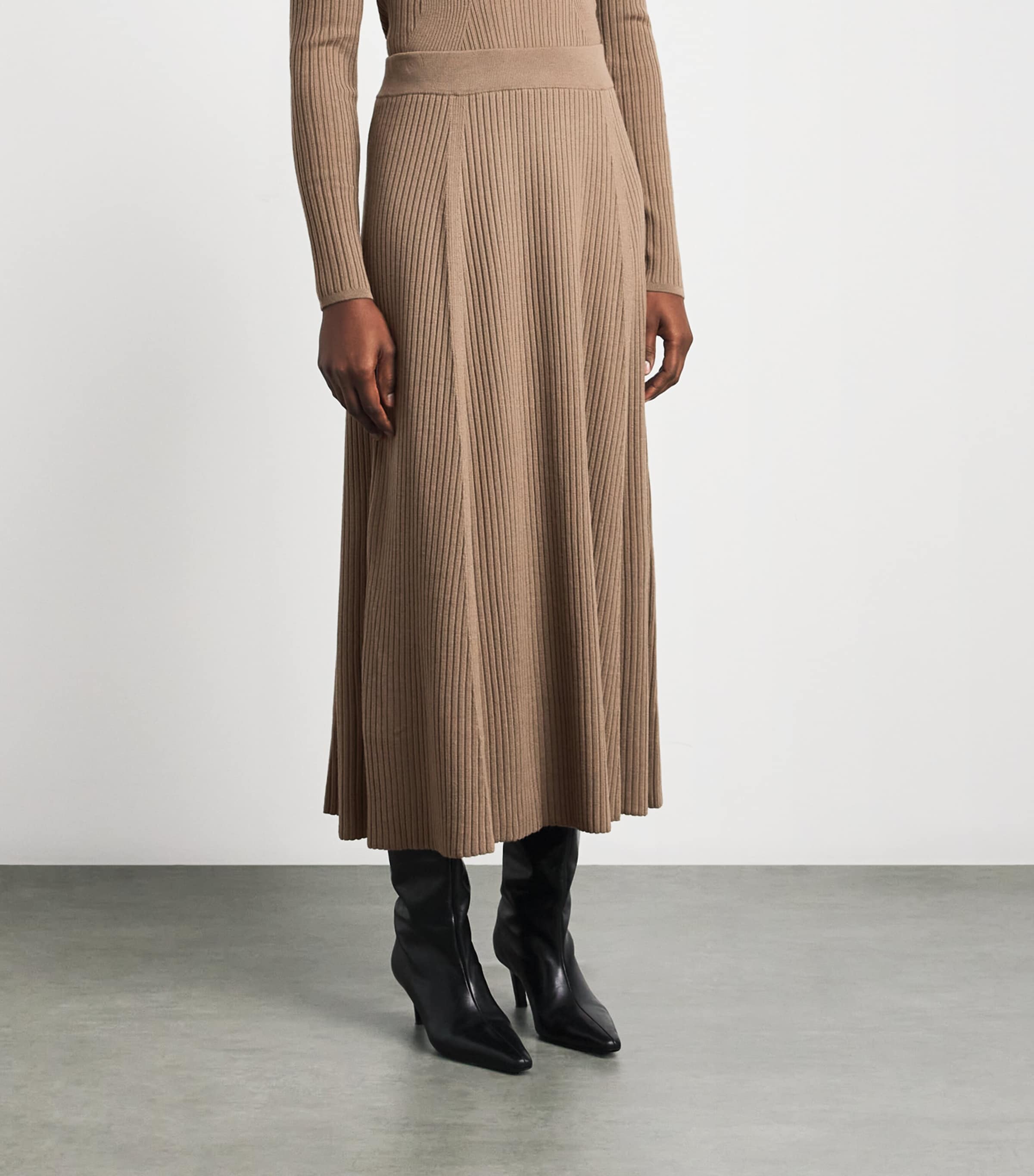 Joseph Brown Merino-Blend Ribbed Hallie Midi Skirt | Harrods US