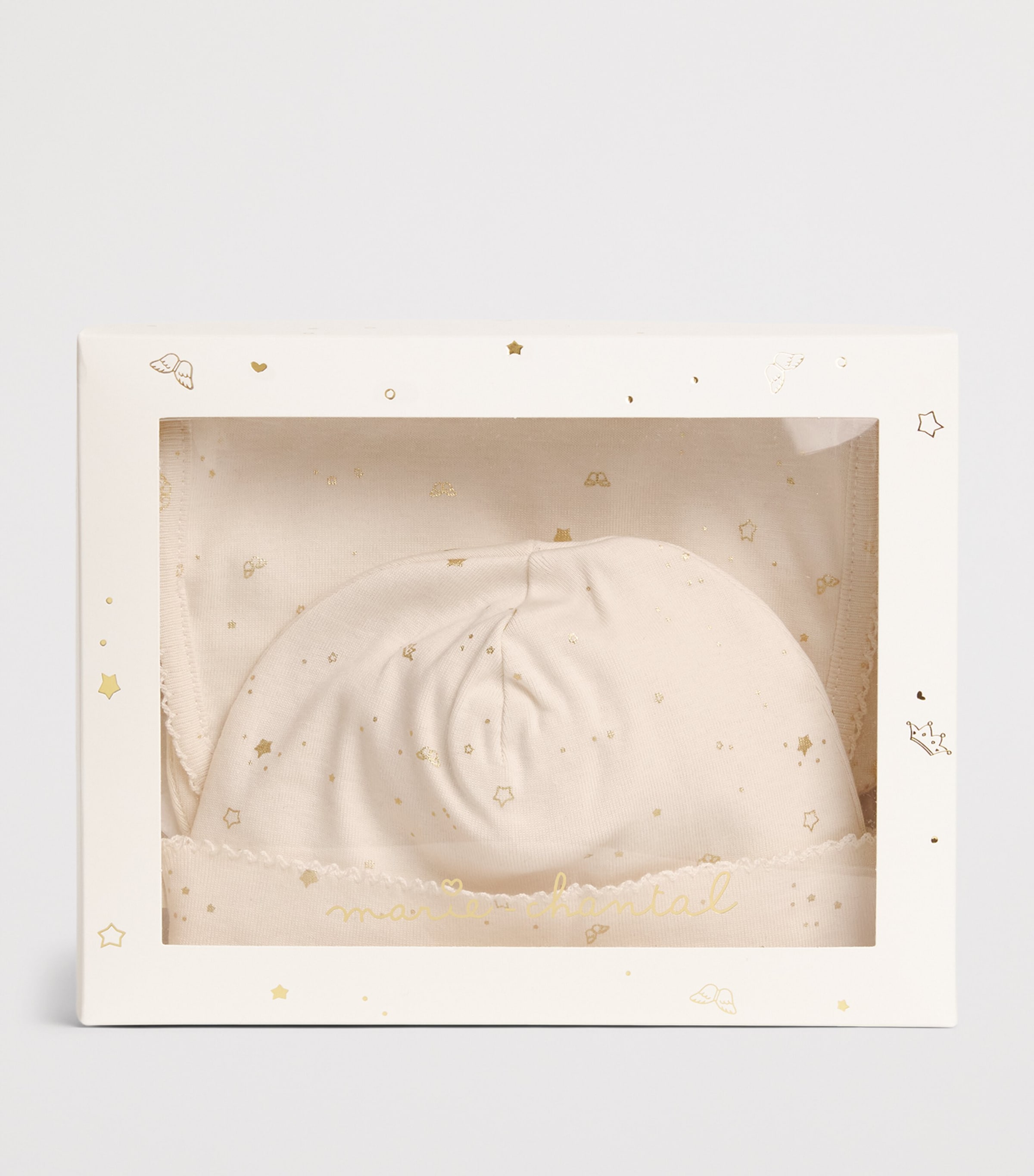 Marie-Chantal Cotton Bay Star Hat, Mittens and Bib Set White/gold Image 3