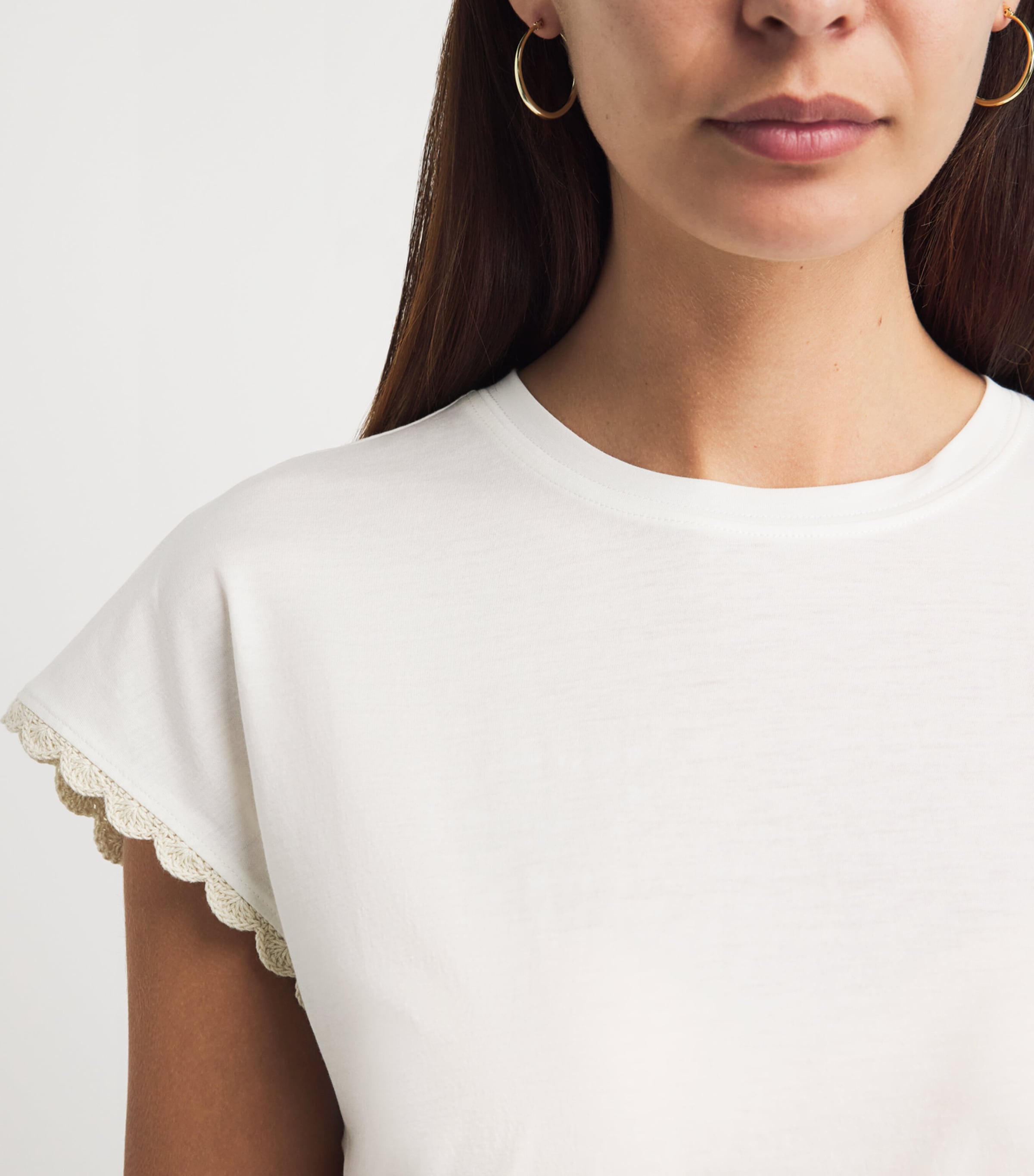 FRAME Womens The Crochet Muscle T-Shirt White Image 3