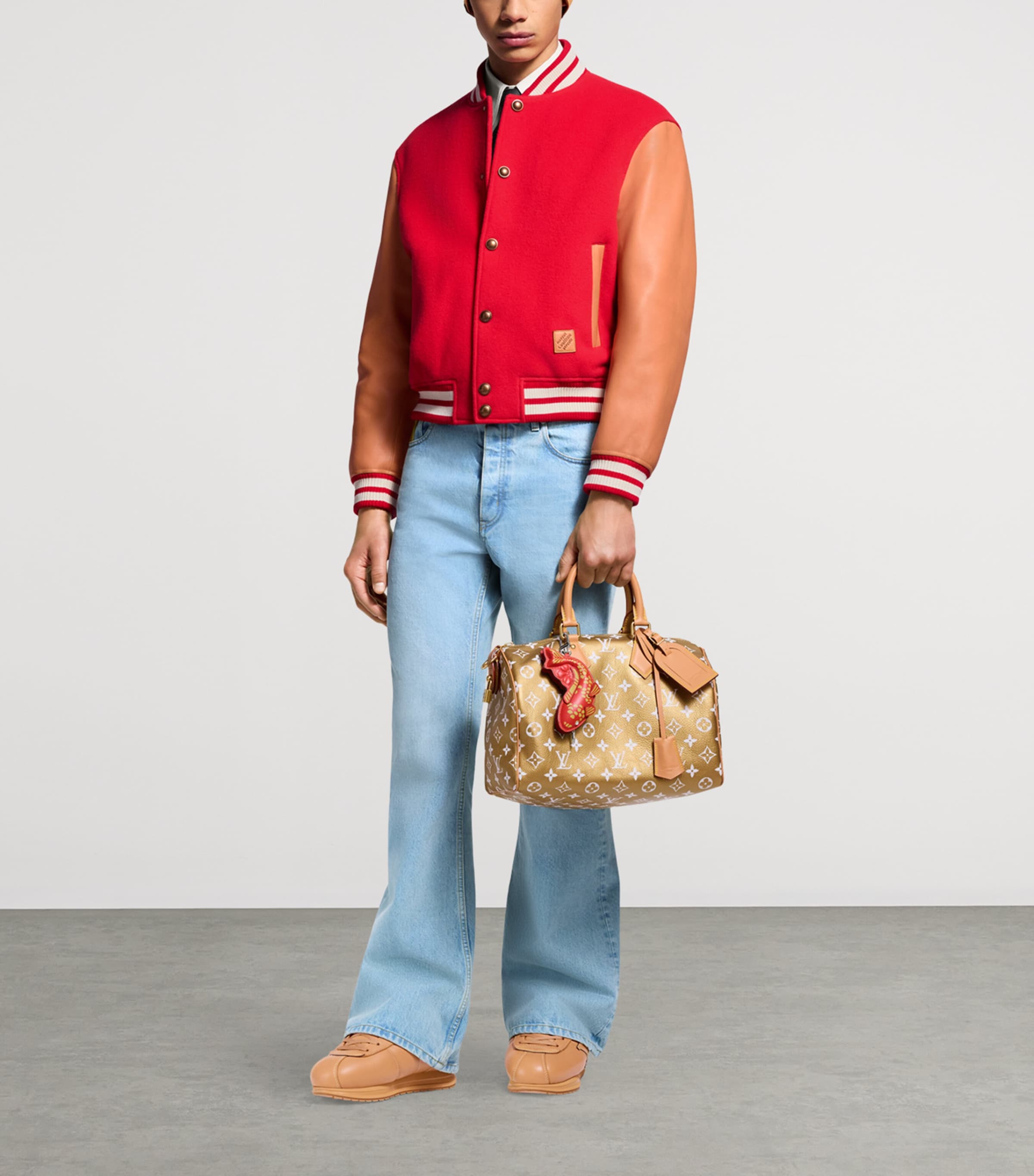 Leather-Trim Wool Varsity Jacket BRIGHT RED Image 3