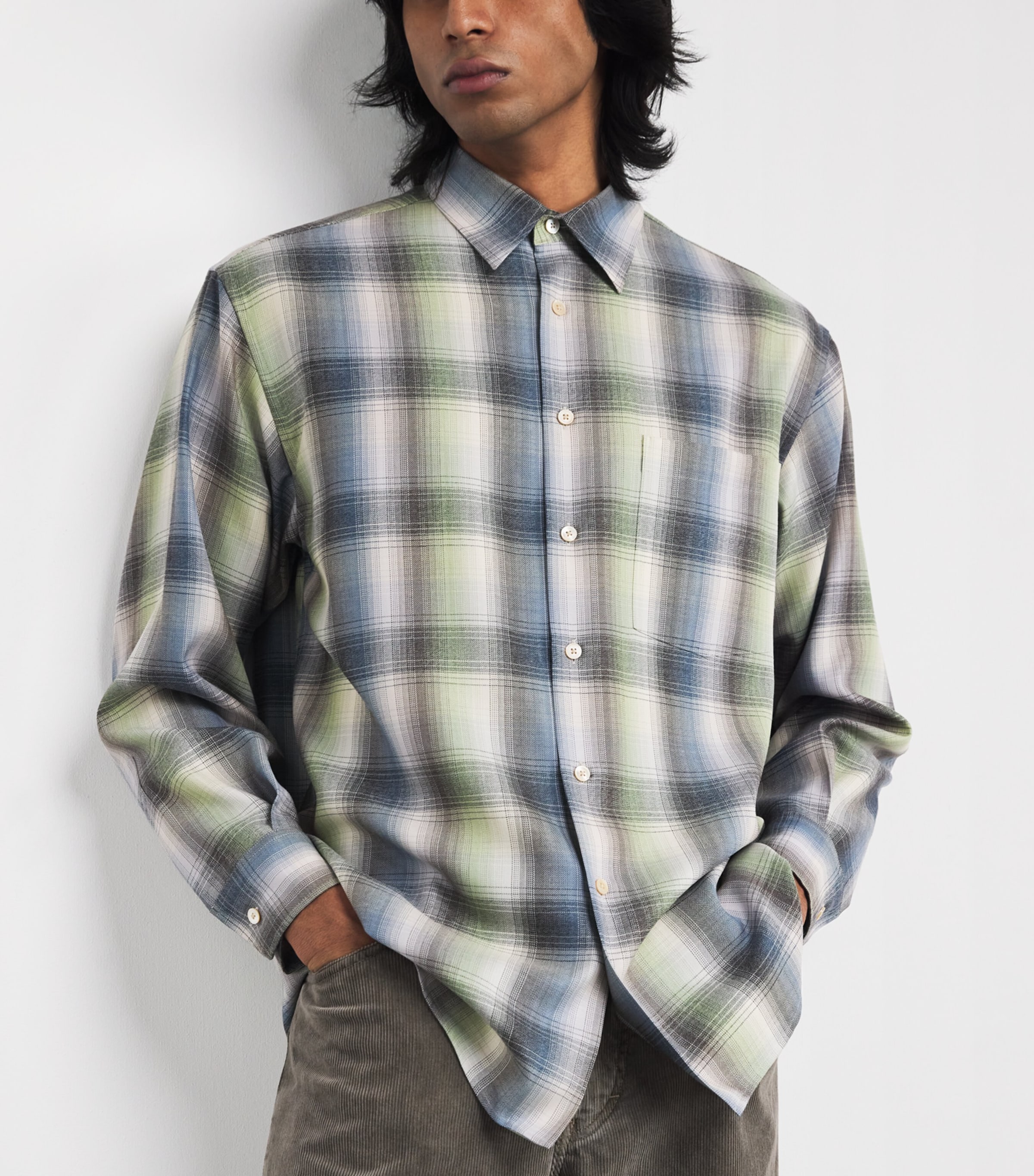 Auralee Green Wool Check Shirt | Harrods US
