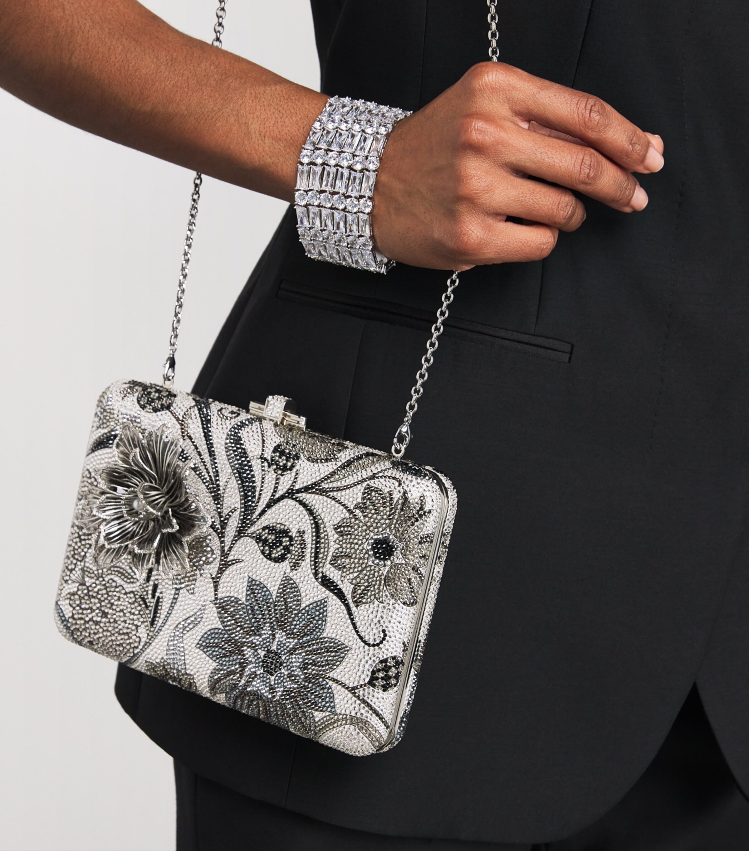 Judith Leiber Dancing Floral Slim Slide Clutch Bag Srhmt Slvr Rhine Mlt Image 5