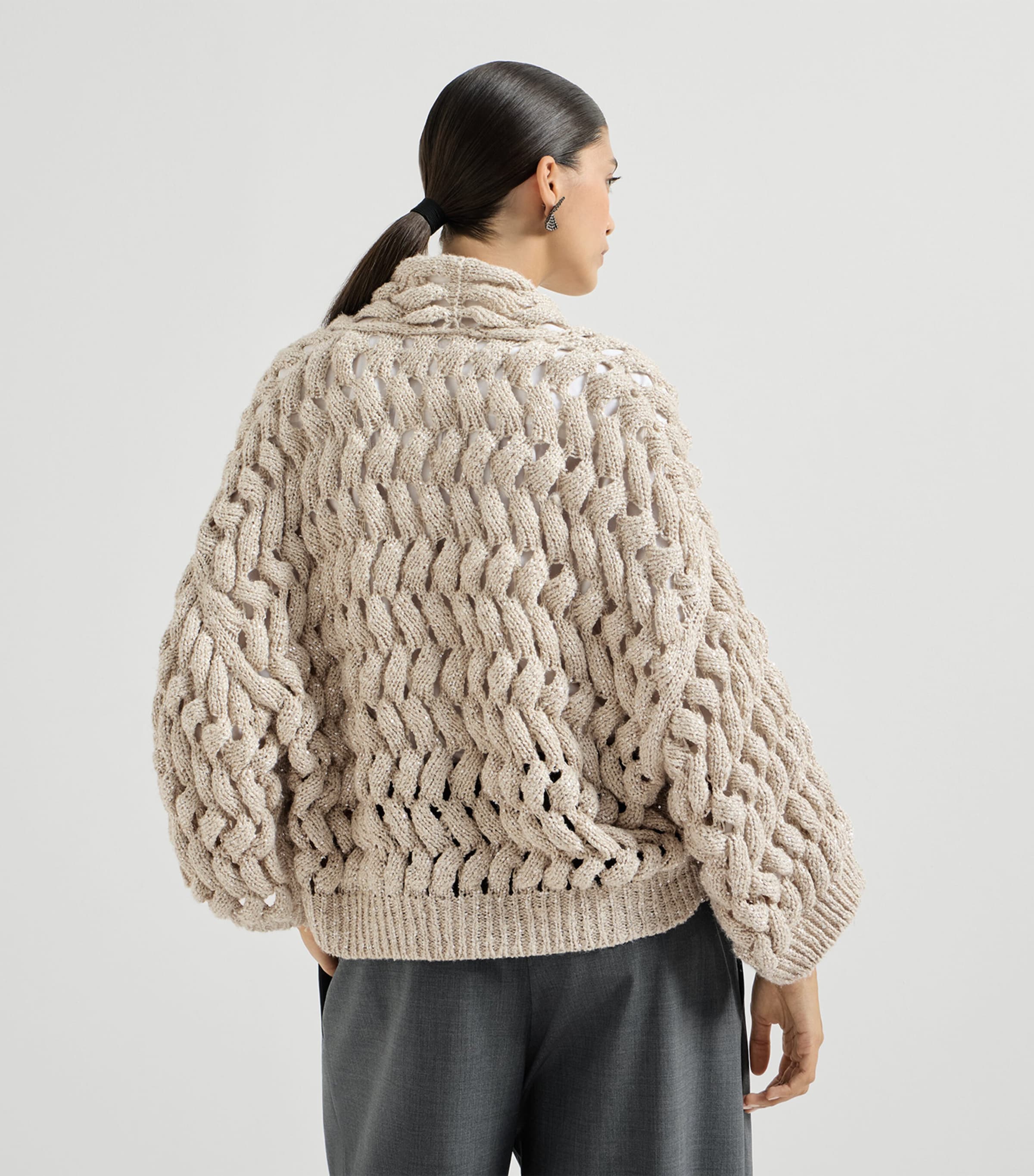 Brunello Cucinelli Womens Silk-Linen-Blend Dazzling Waves Cardigan Image 5