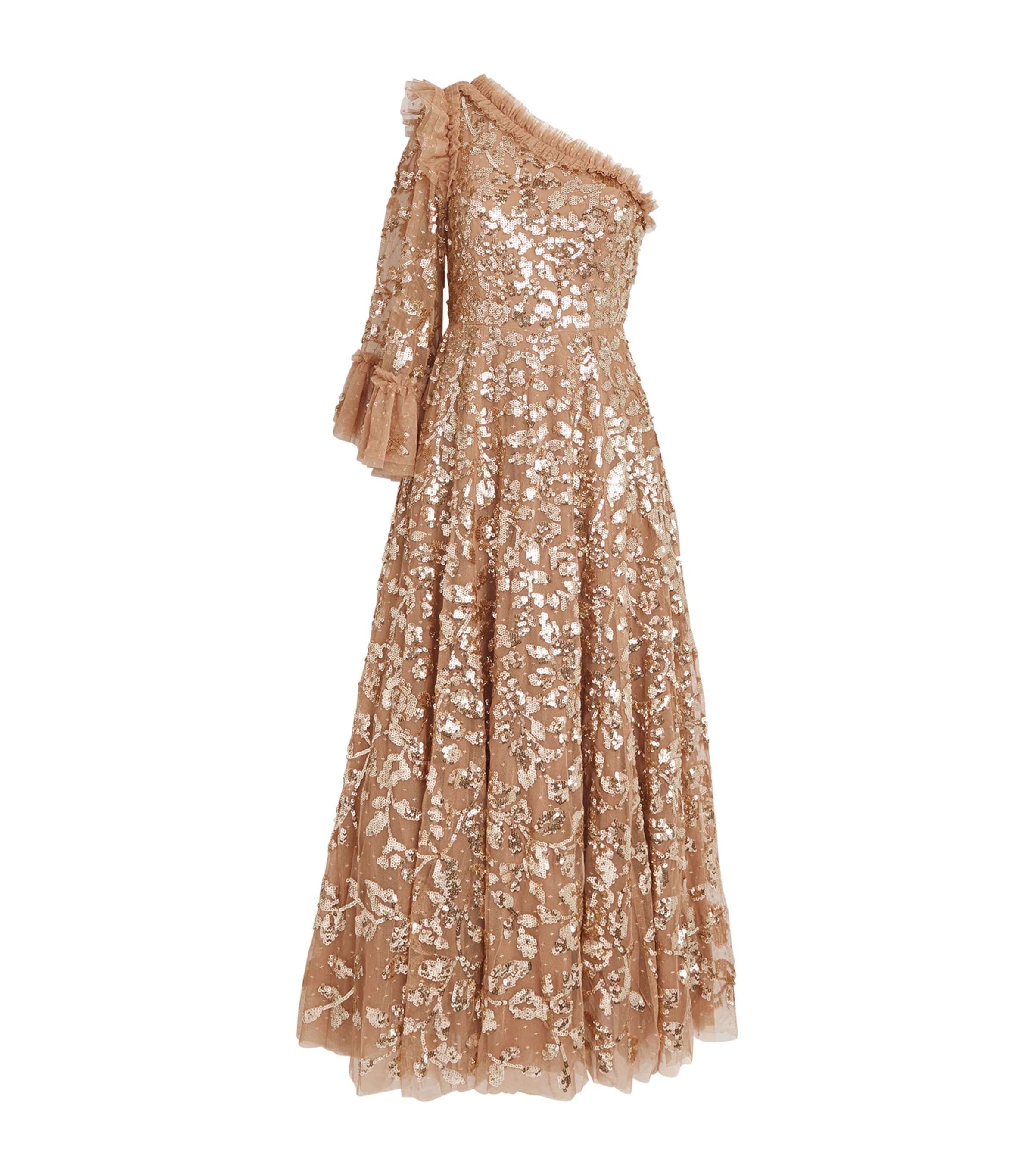 Needle & Thread Sequin-embellished Falling Leaves Gown In Nude