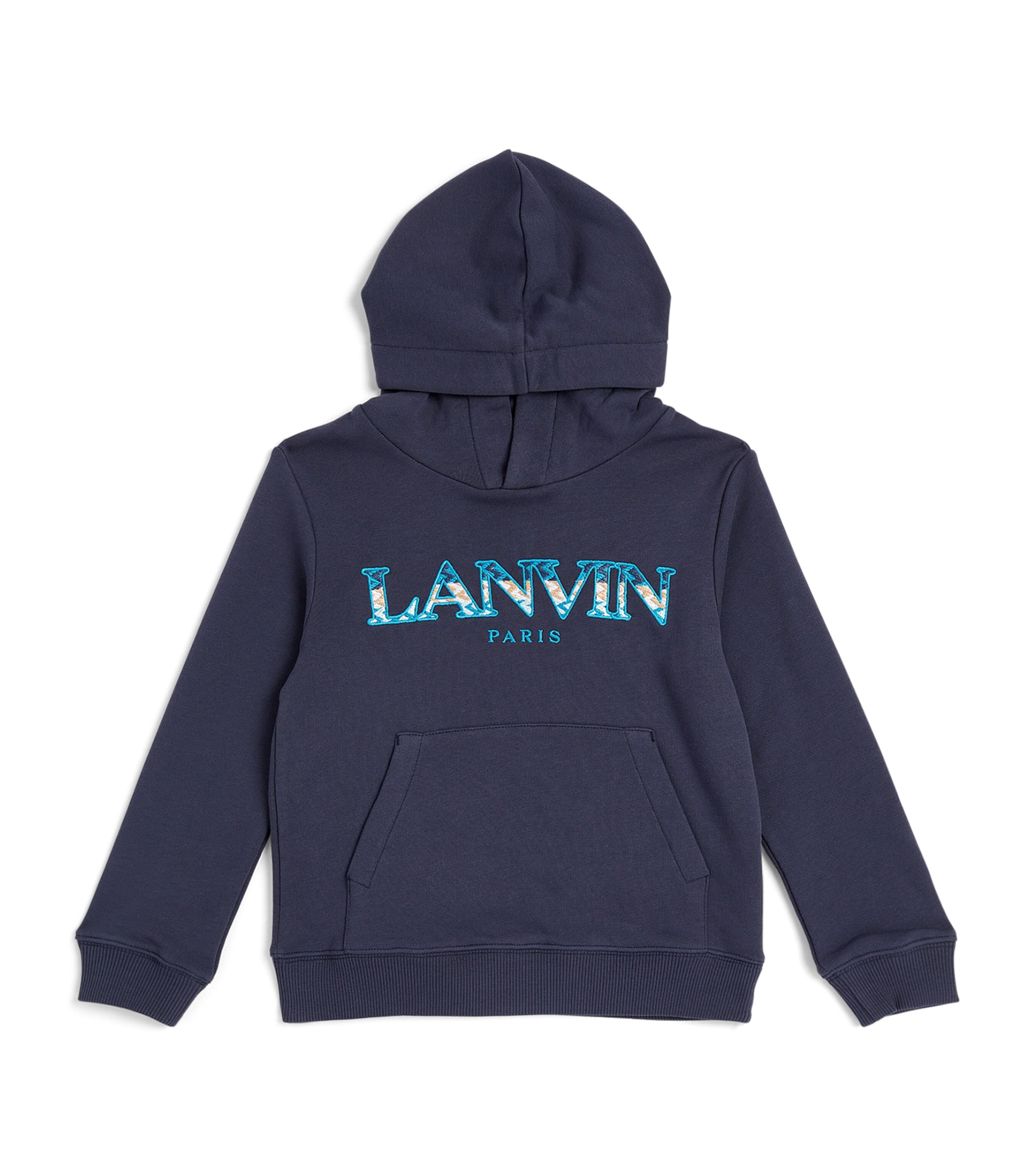 Shop Lanvin Enfant Cotton Logo Hoodie In Navy