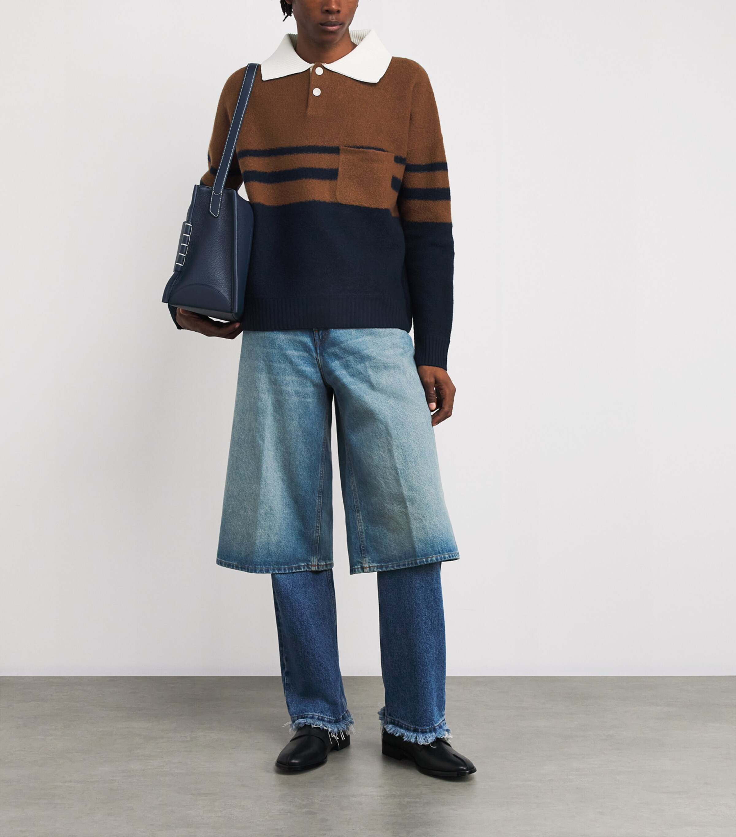 Wales Bonner Mens Wool Calm Sweater Brown / Navy Image 2