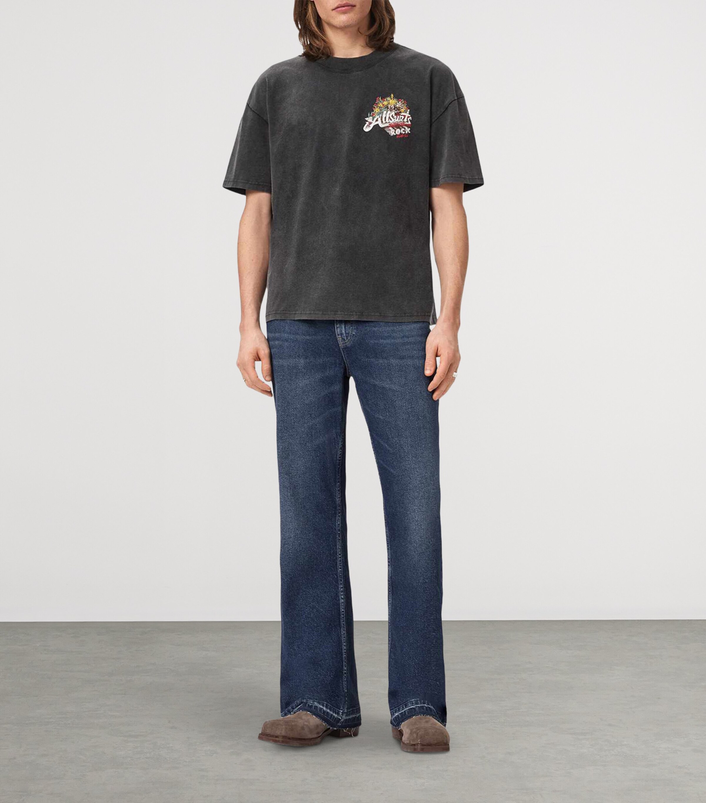 AllSaints Mens Organic Cotton Roque T-Shirt Washed Black Image 2