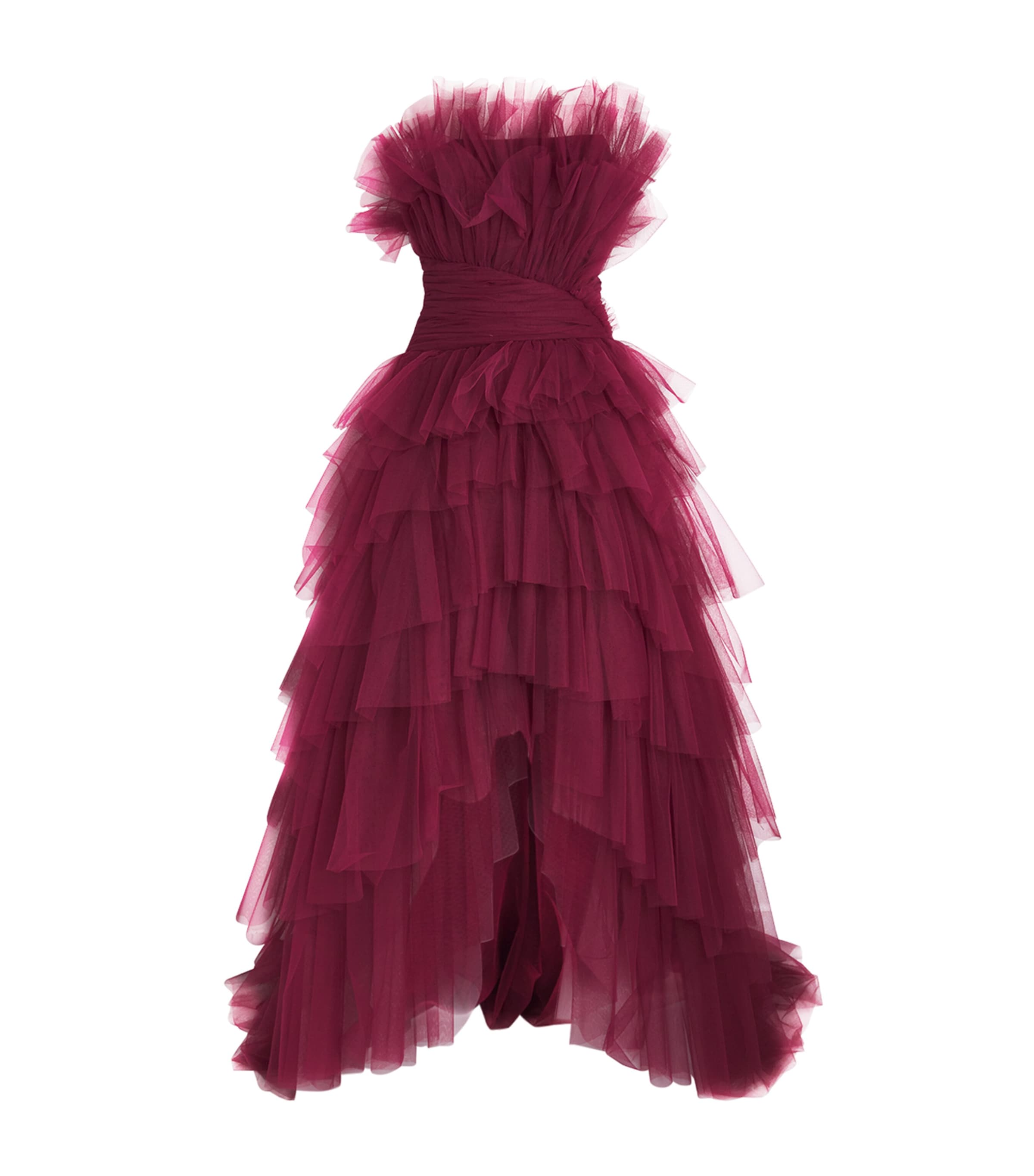 Pamella Roland Womens Tulle Sleeveless Gown Merlot Image 1