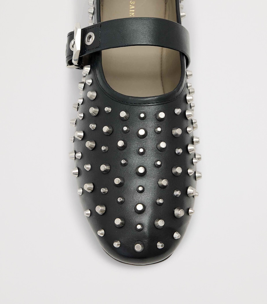 AllSaints Leather Sabine Stud Ballet Flats Black Image 2