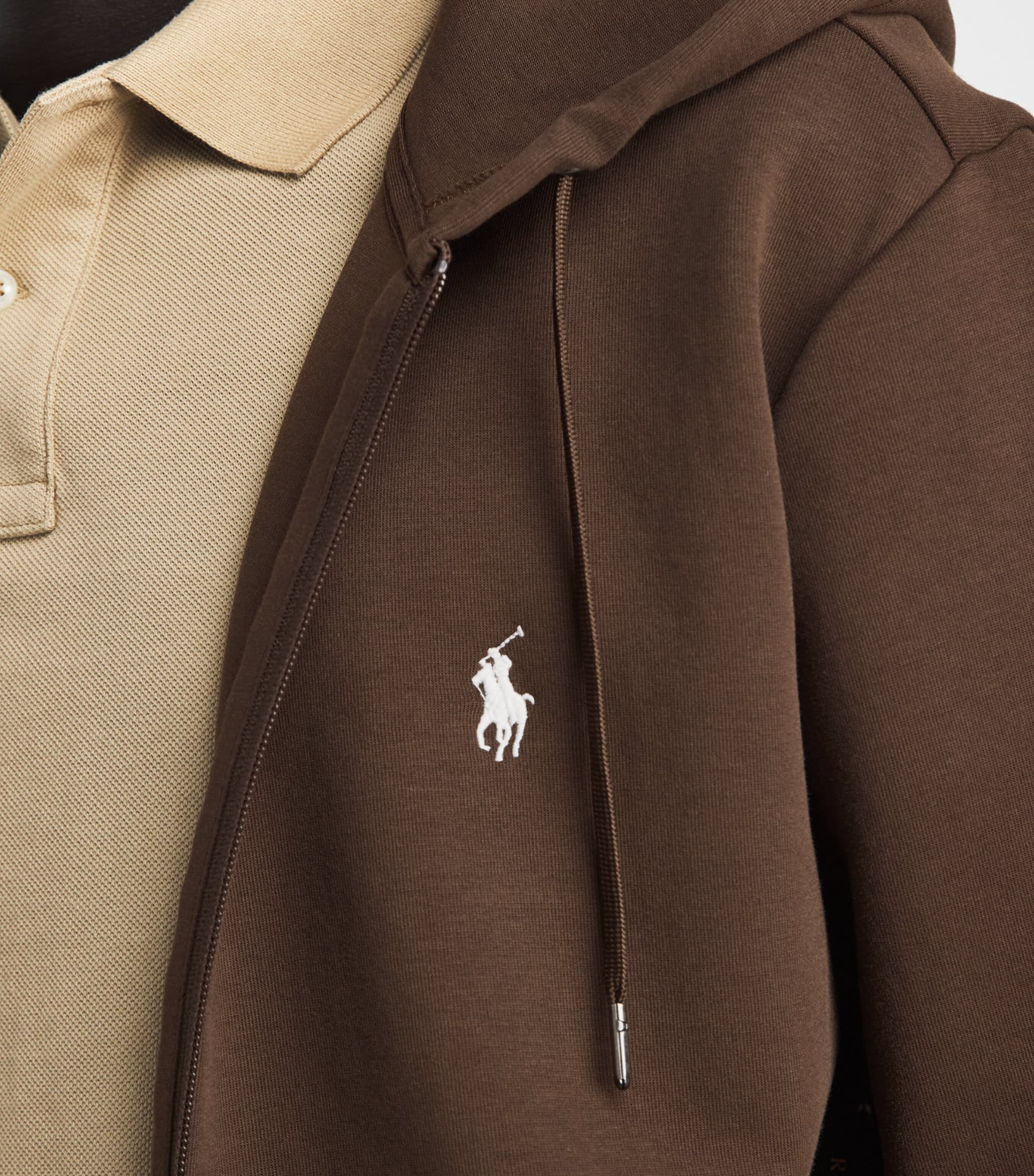 Polo Ralph Lauren Mens Cotton-Blend Logo Zip-Up Hoodie Nutmeg Image 3