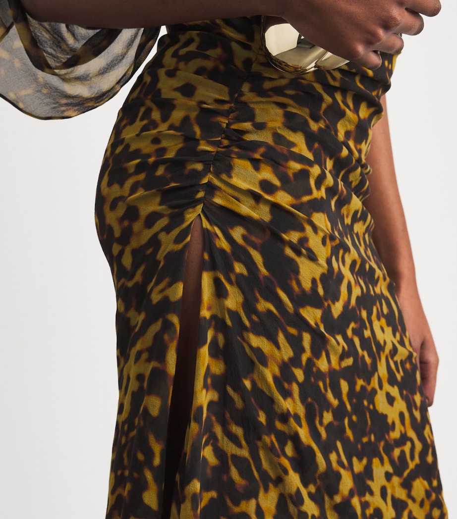 Silk Ruched Midi Skirt TORTOISESHELL Image 6