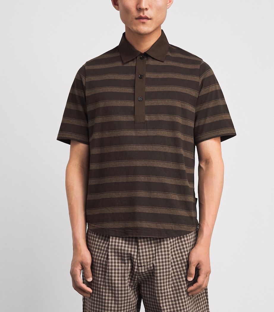 Oliver Spencer Mens Organic Cotton Stanfield Polo Shirt Brown Image 4
