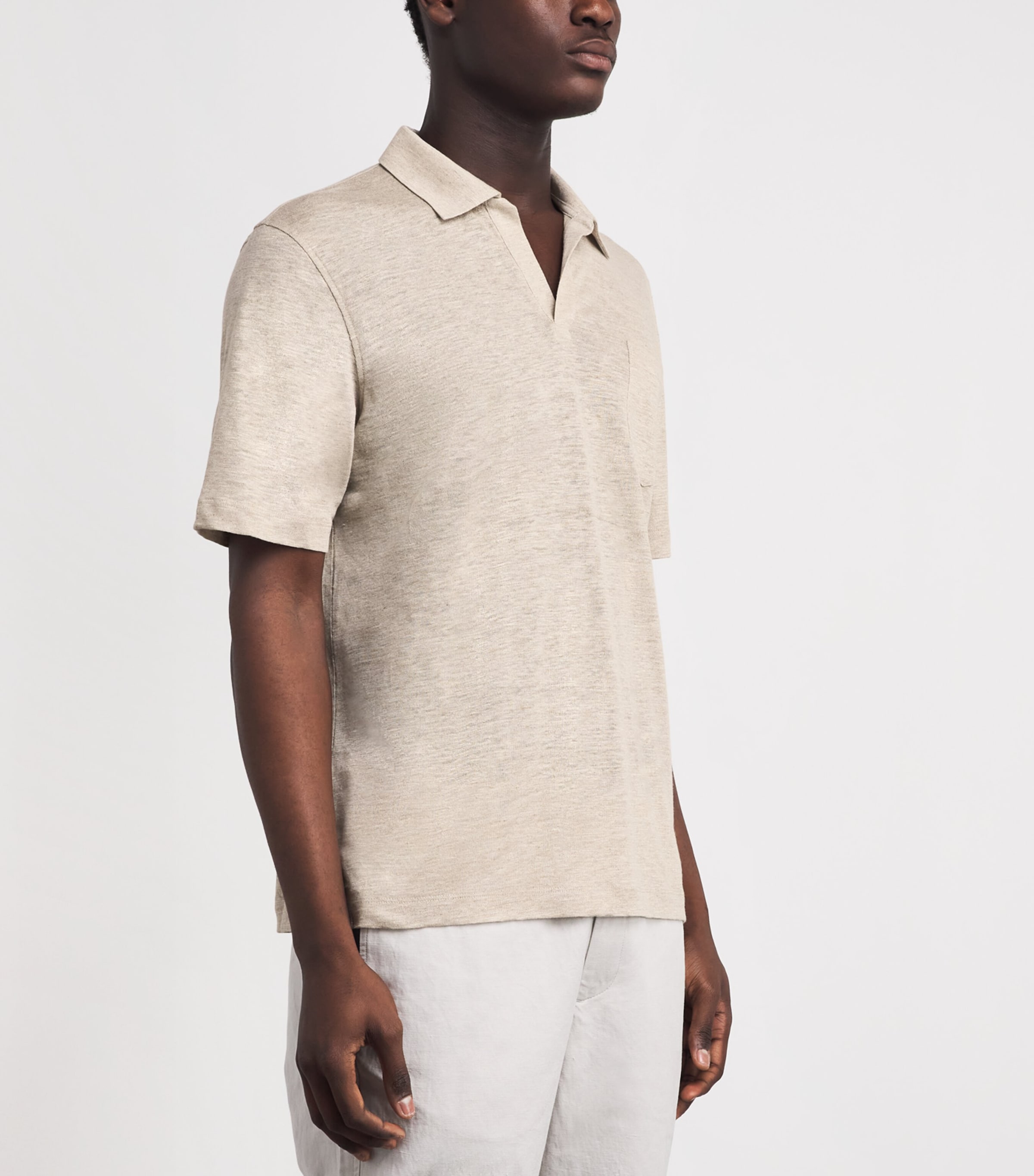 Sease Mens Linen-Cotton Polo Shirt Beige Image 4