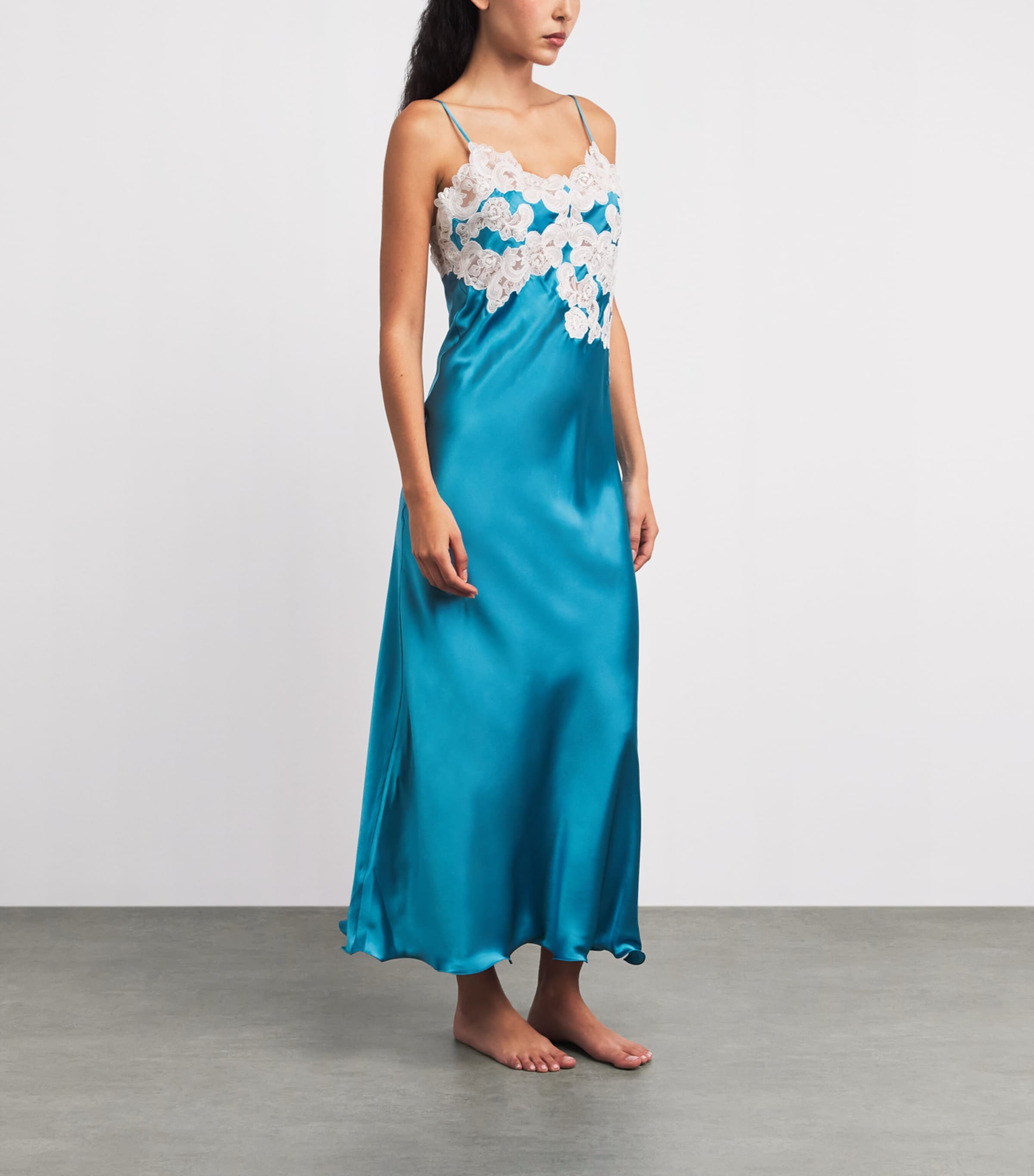 Loretta Caponi Womens Silk Lace-Detail Giadeite Nightdress Turqouise Image 2