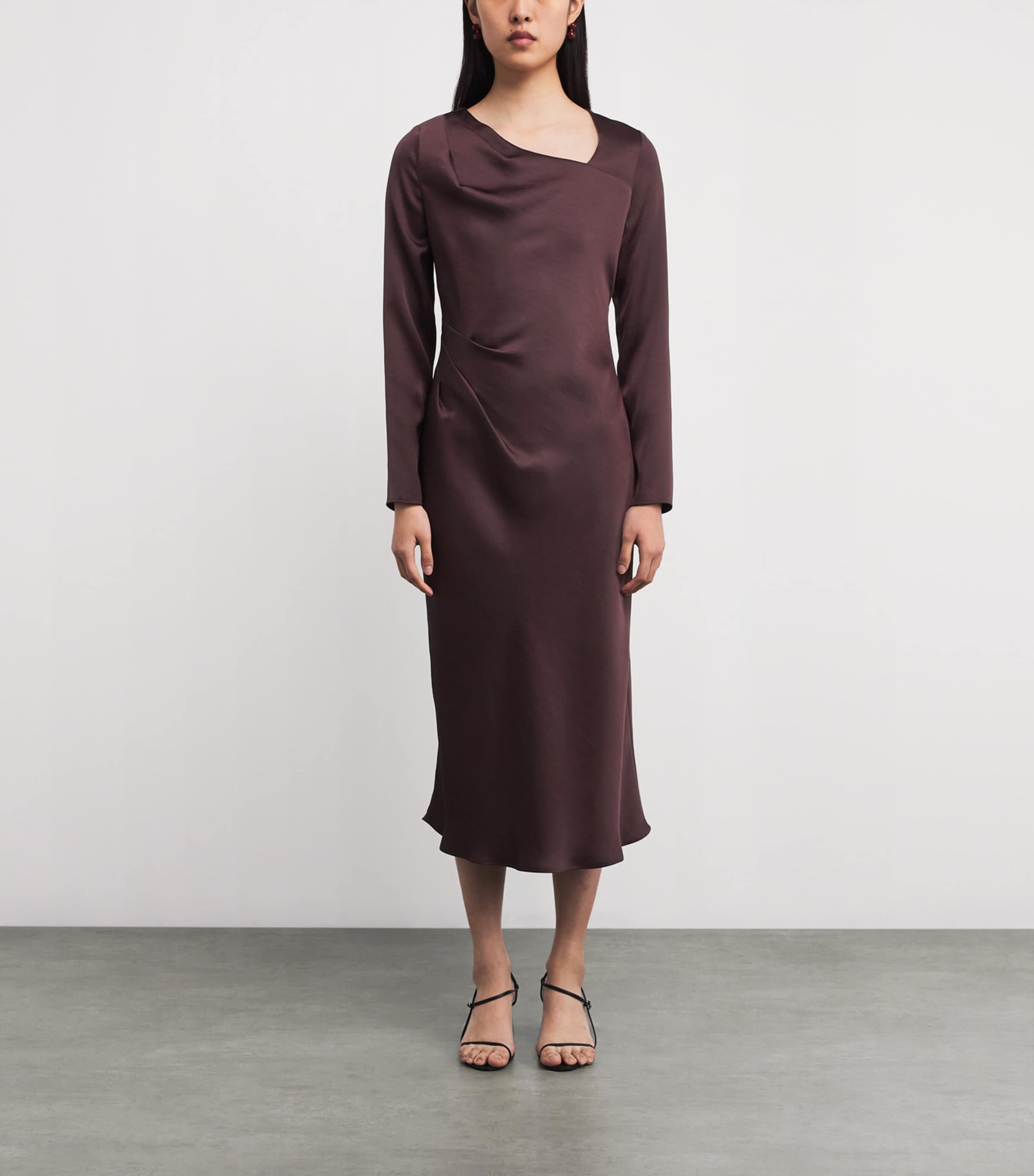 Satin Asymmetric Midi Dress AUBERGINE Image 3