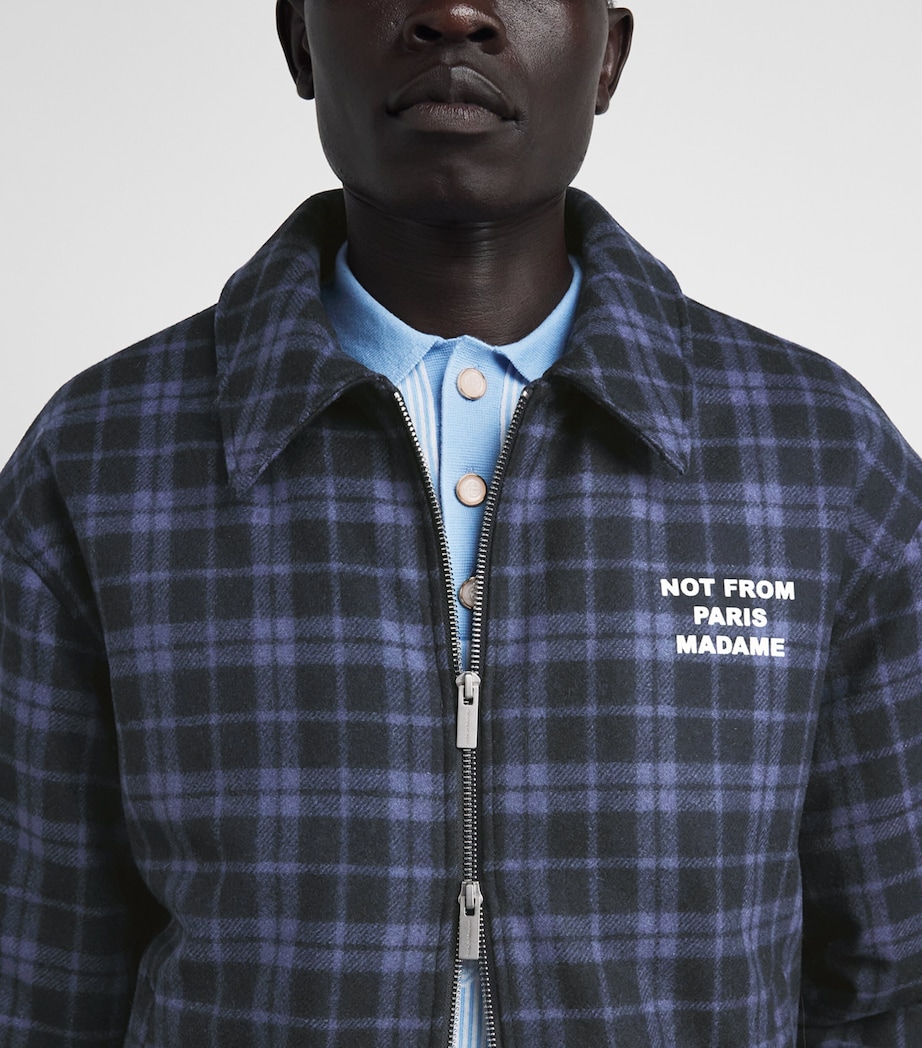 Drôle De Monsieur Mens Check Flannel Slogan Jacket Navy Image 3