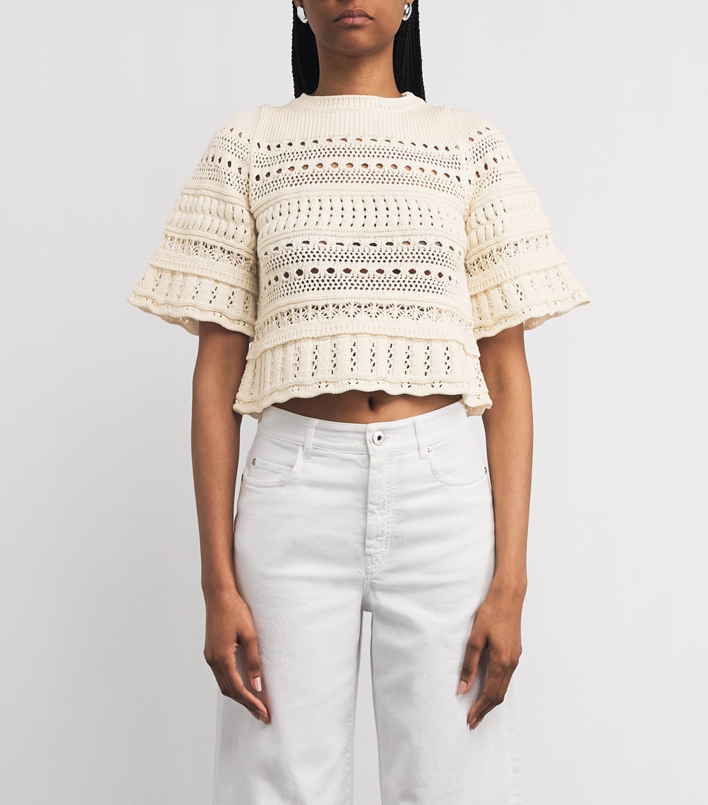 Weekend Max Mara Womens Cotton Crochet Crop Top White Image 3