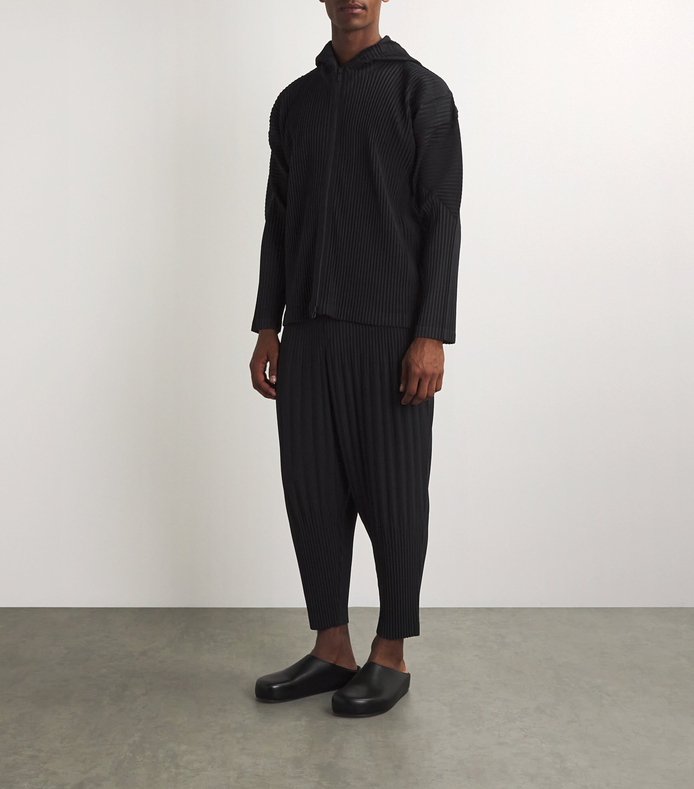 Homme Plissé Issey Miyake Black Pleated Zip-Up Hoodie | Harrods CA