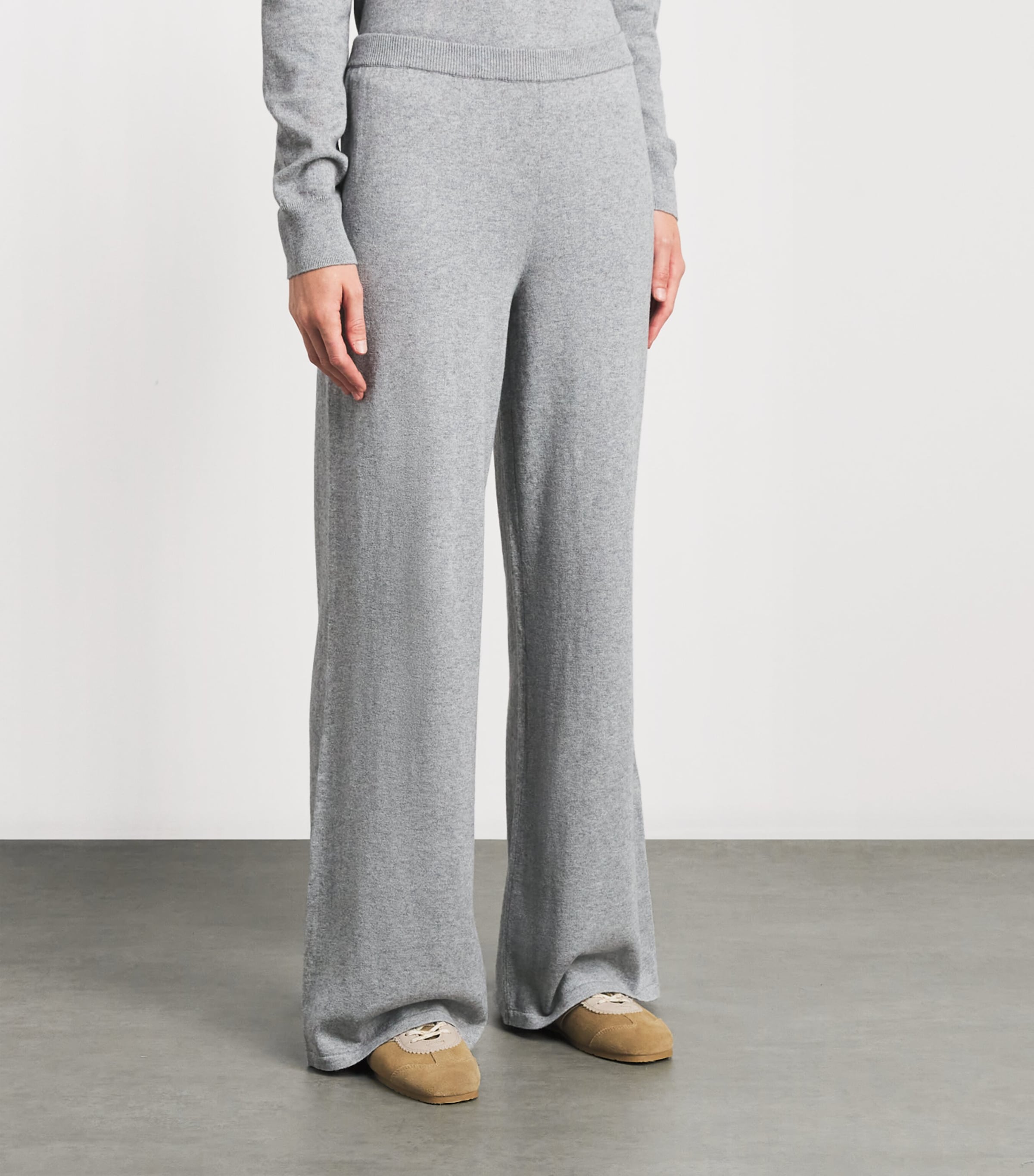 ÉTERNE Womens Cashmere-Cotton Wide-Leg Sweatpants Grey Image 4