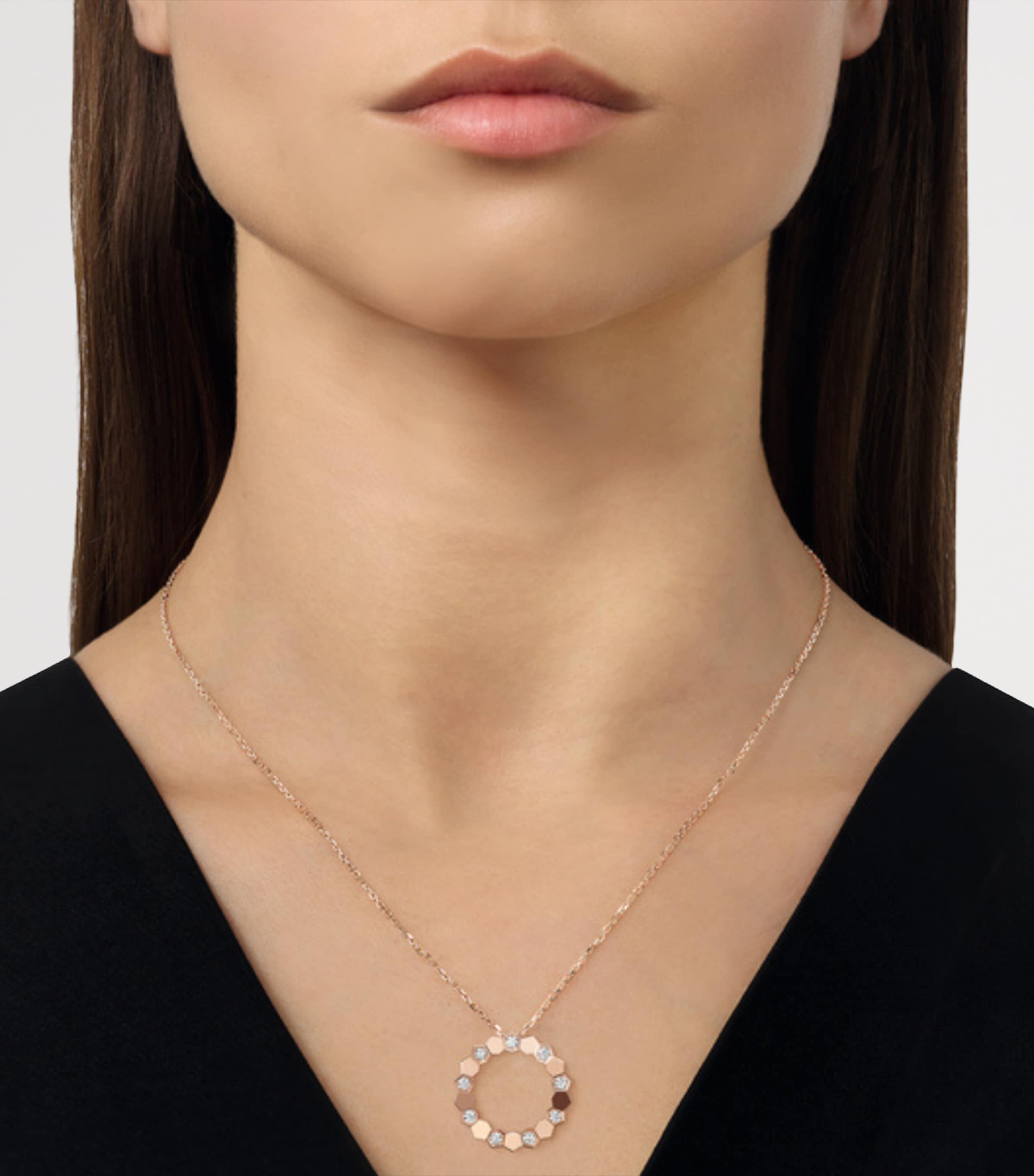 Medium Rose Gold and Diamond Bee de Chaumet Pendant Necklace PINK GOLD Image 3