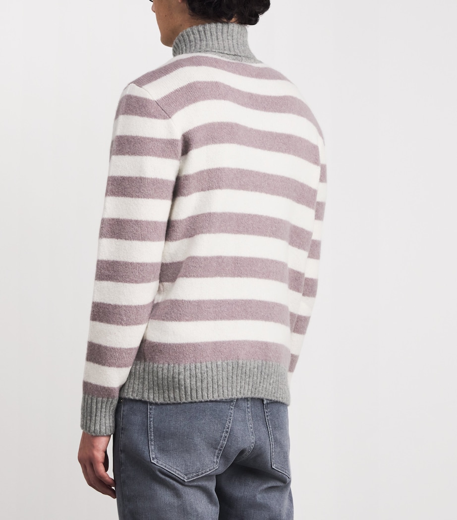Cashmere-Blend Stripe Rollneck Sweater PANNA, MIRTILLO E GR Image 4