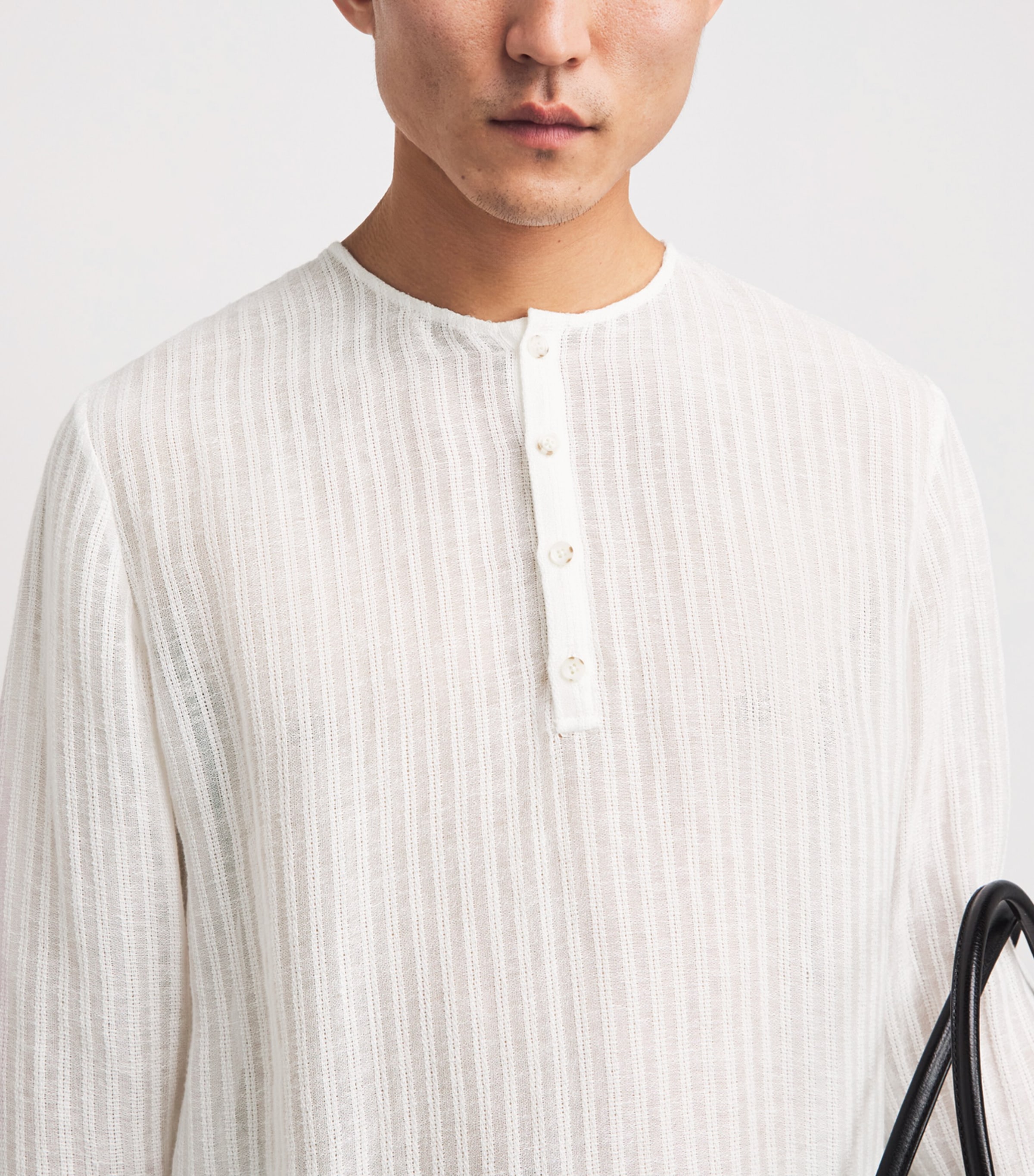COMMAS Mens Sheer Stripe Henley T-Shirt White Image 3