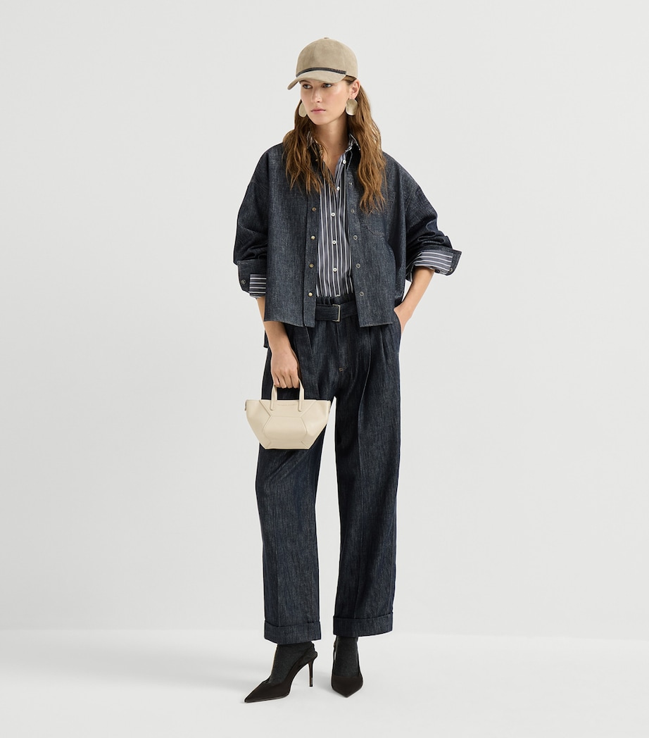 Brunello Cucinelli Womens Monili-Trim Denim Shirt Blu/silver Image 5