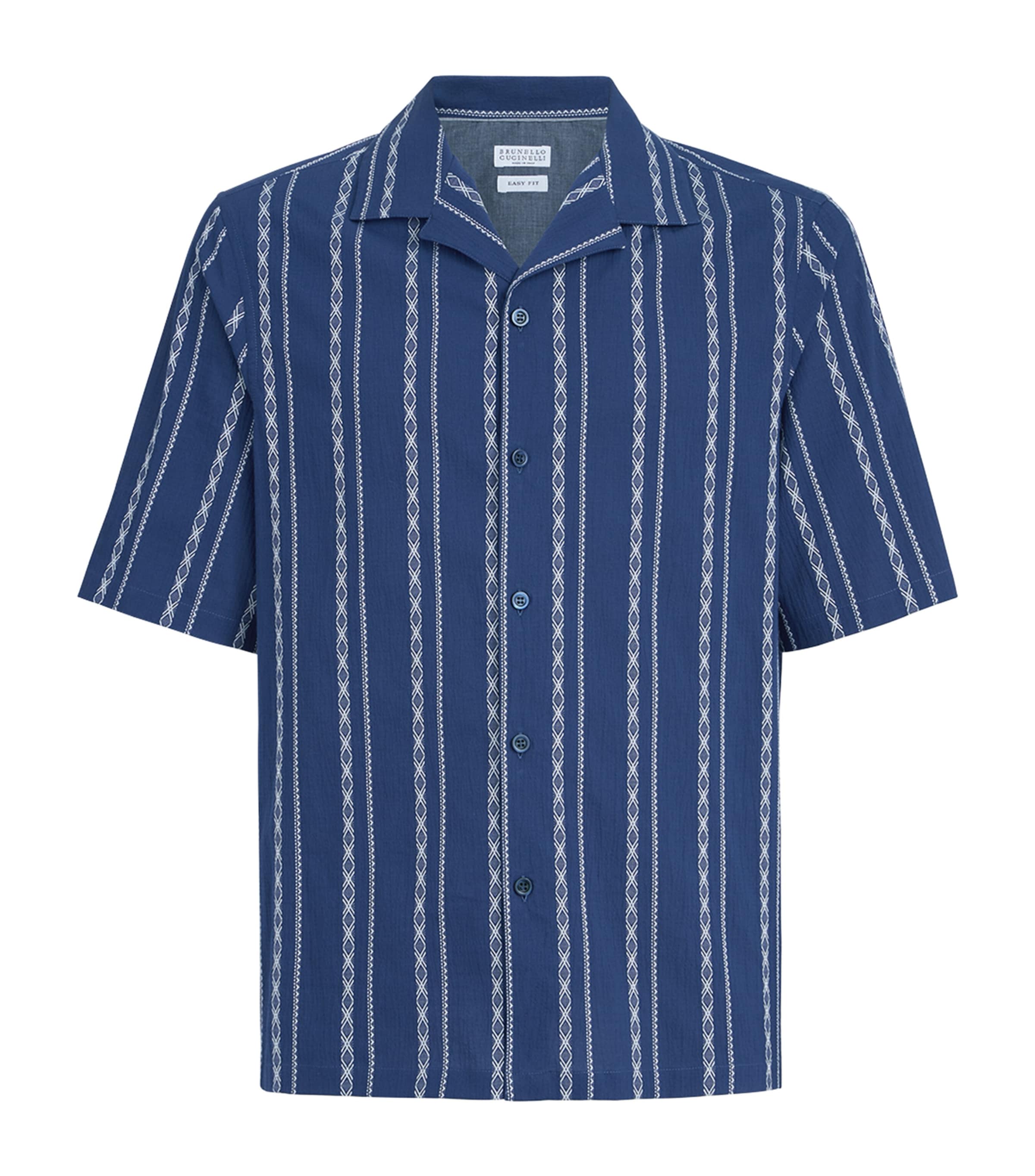 Brunello Cucinelli Mens Stretch-Cotton Stripe Short-Sleeve Shirt Image 1