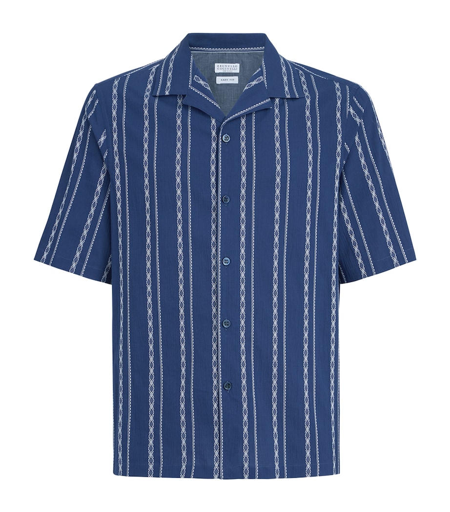Brunello Cucinelli Mens Stretch-Cotton Stripe Short-Sleeve Shirt Image 1