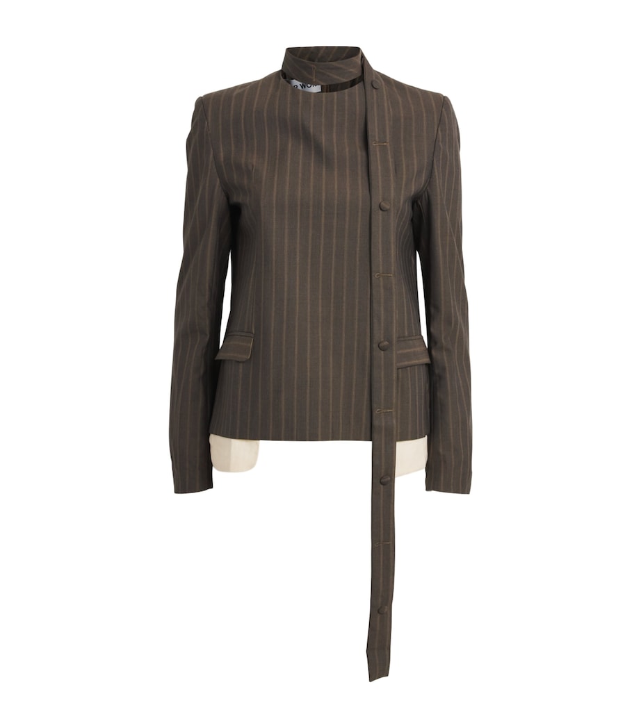 LATE FOR WORK Womens Striped Scarf-Detail Jacket Brn Str Image 1