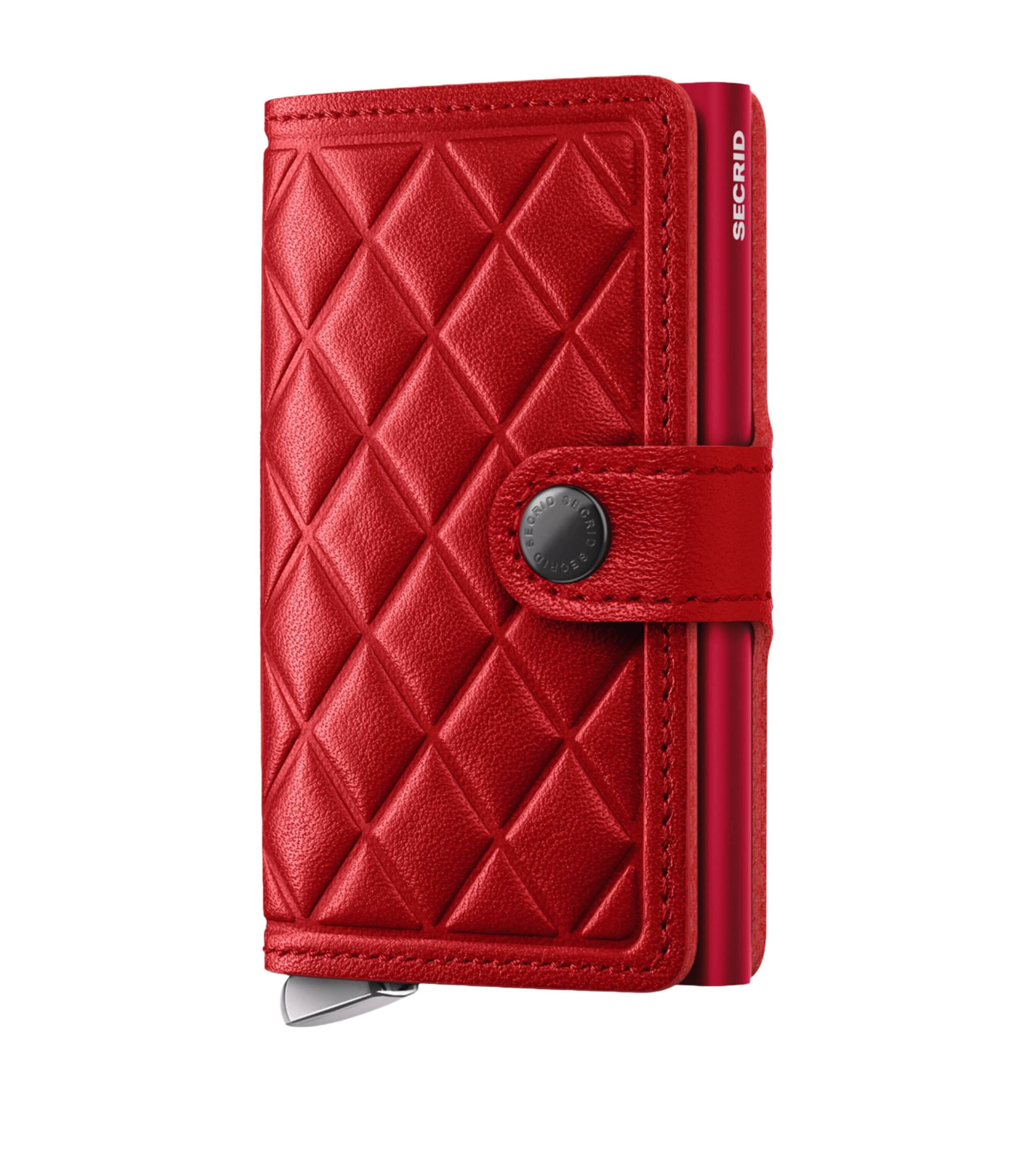 Secrid Leather Diamond-embossed Miniwallet In Red