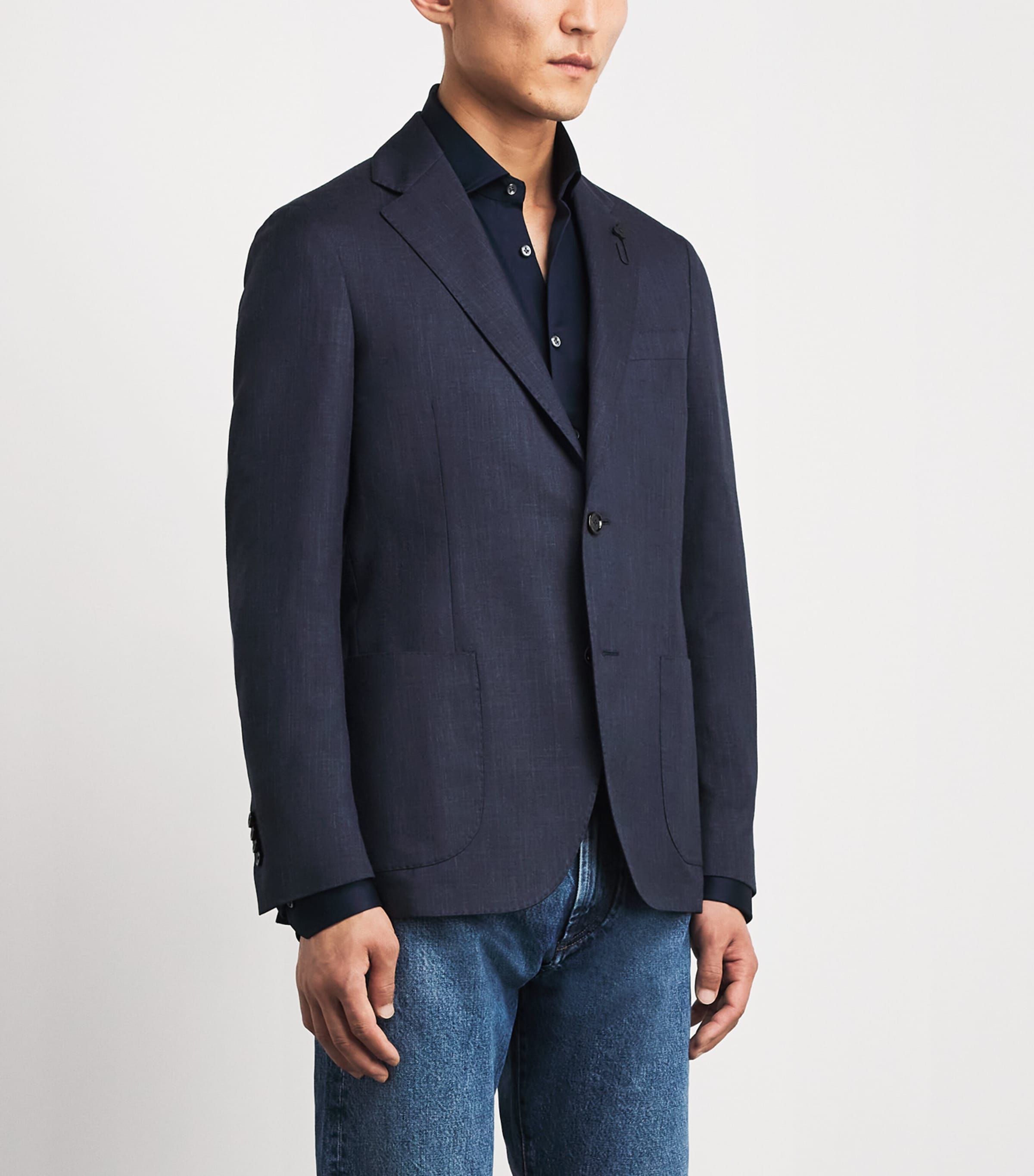 Lardini Mens Virgin Wool-Blend Blazer Navy Image 4