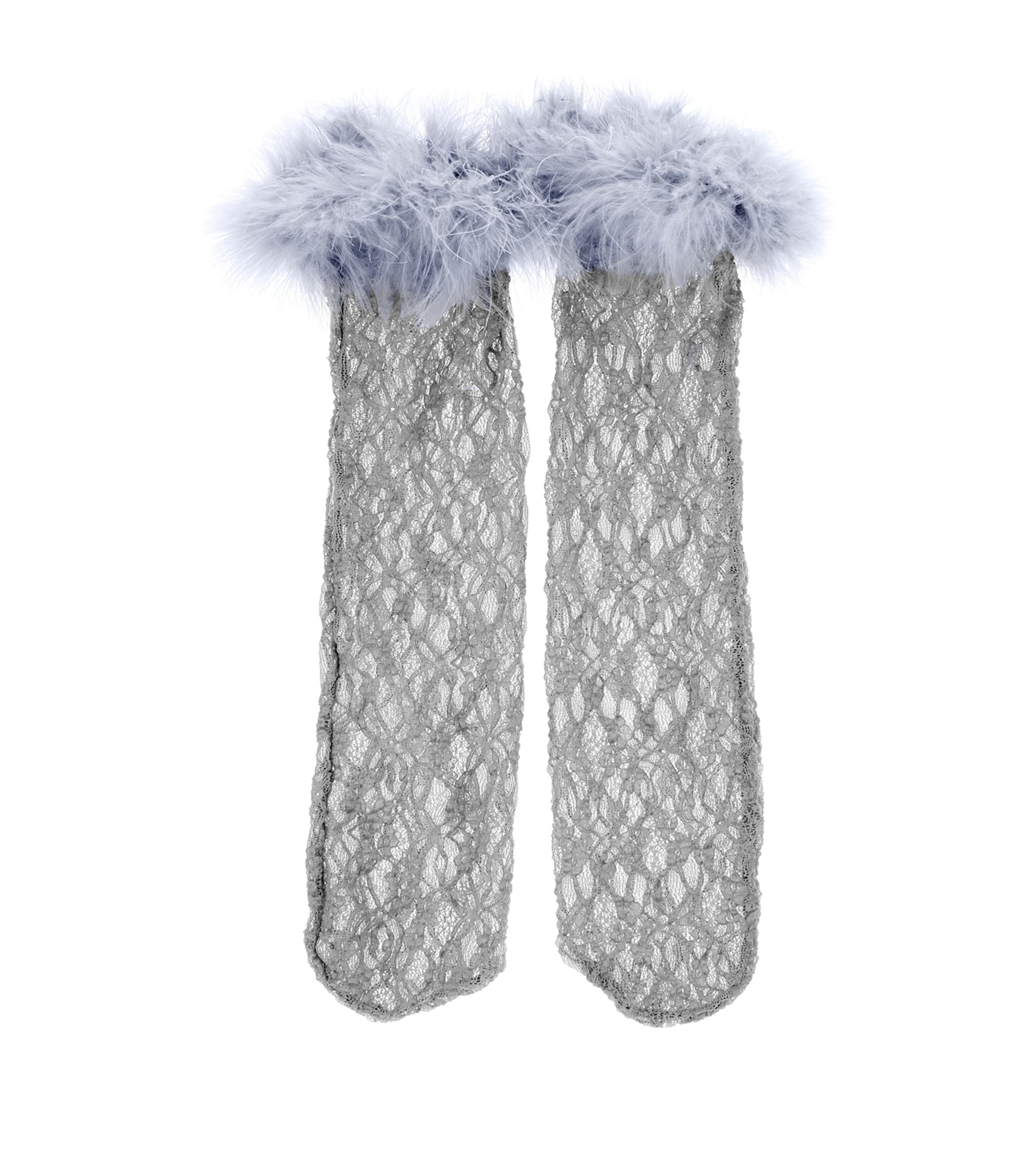 Shop Monnalisa Feathered Lace Socks In Grey