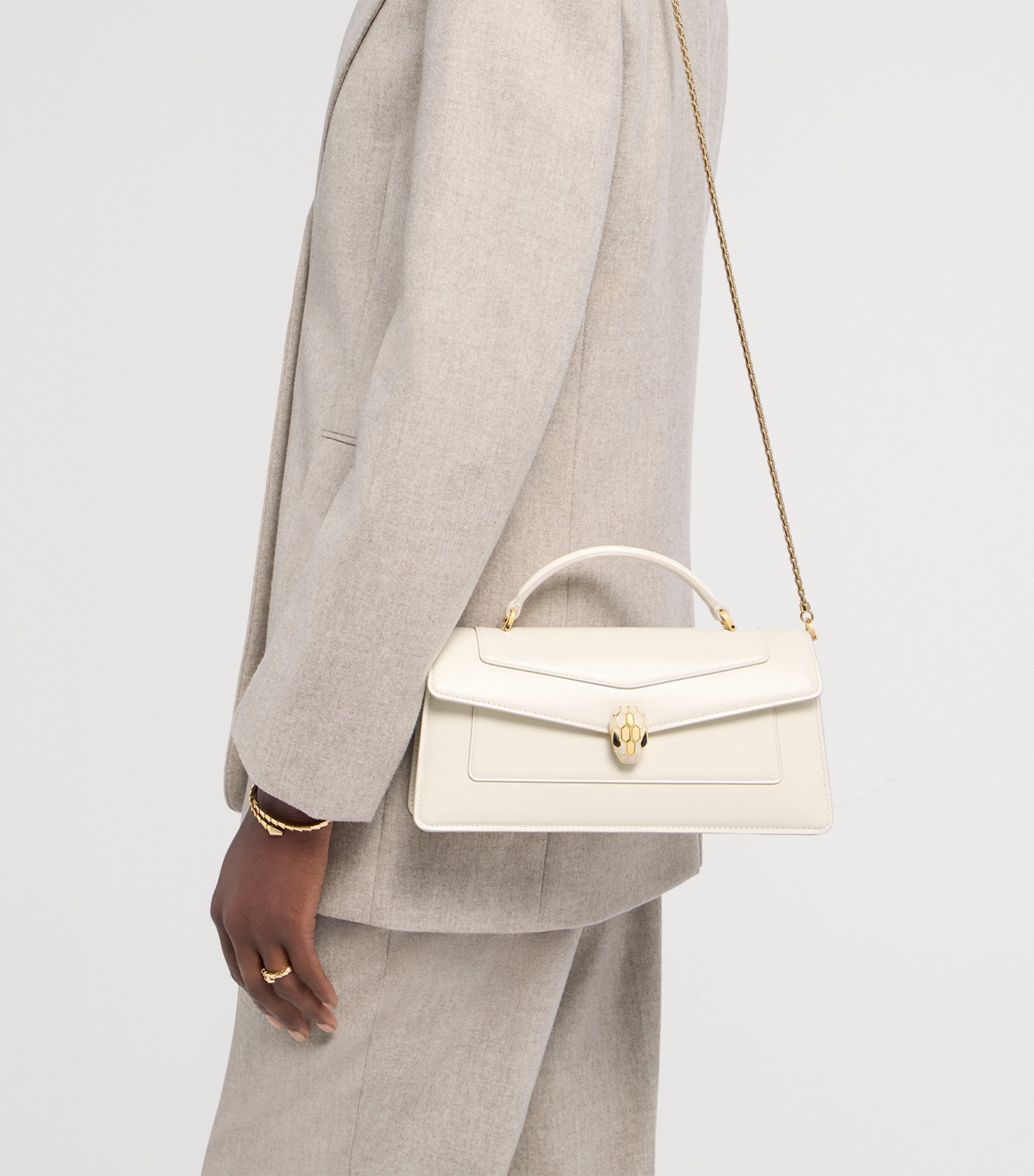 Bvlgari Leather Serpenti Forever Elongated Top-Handle Bag White Image 2