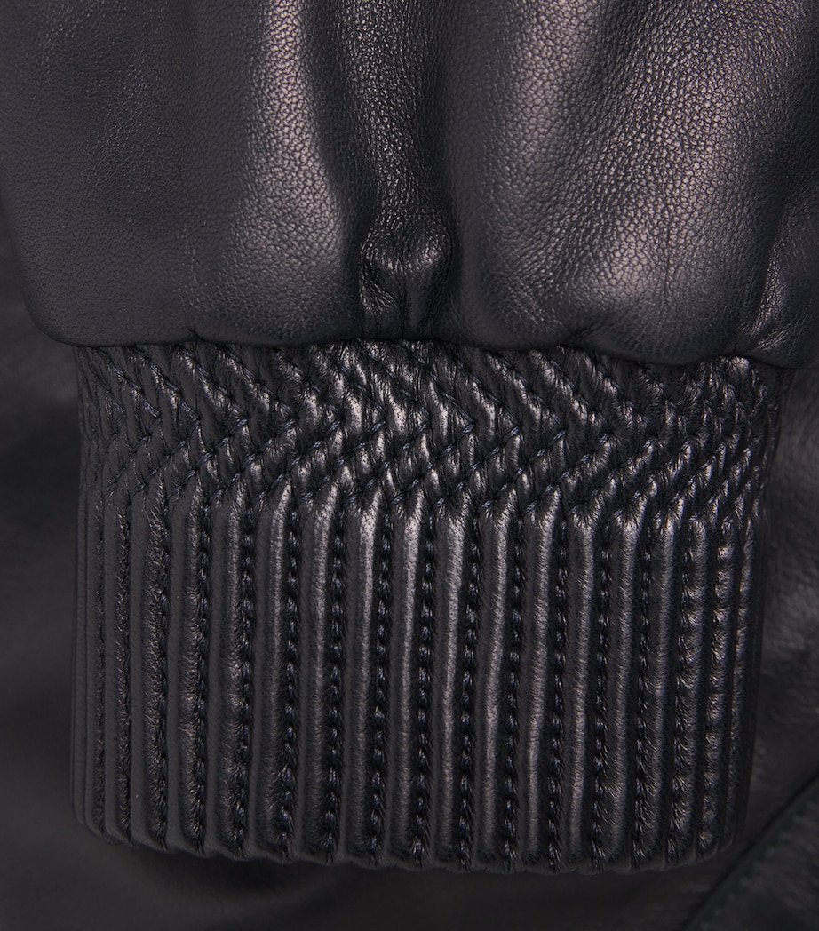 Brett Johnson Mens Hooded Leather Jacket Navy Image 6