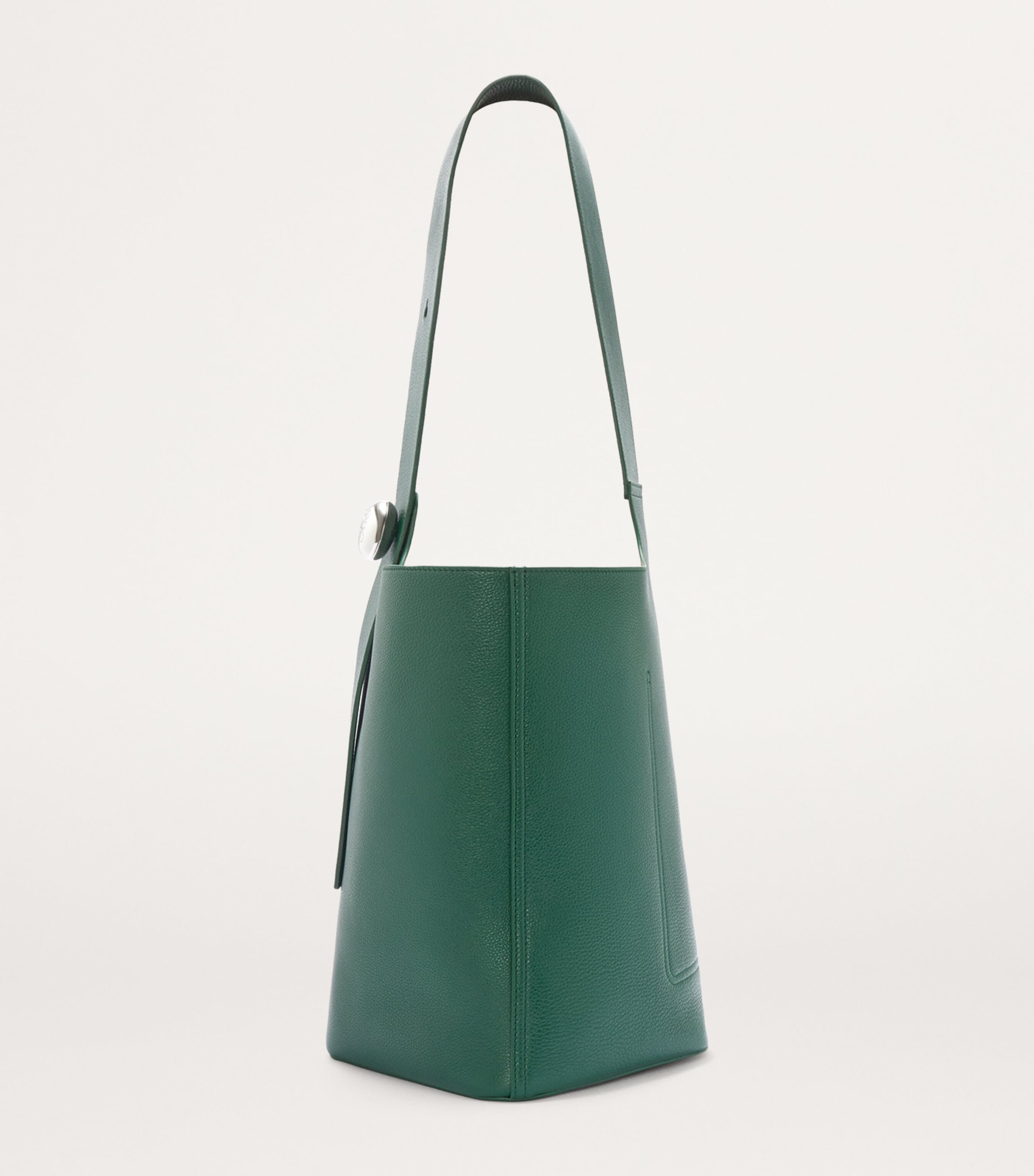 Large Leather Pebble Bucket Bag EVERGREEN Image 4