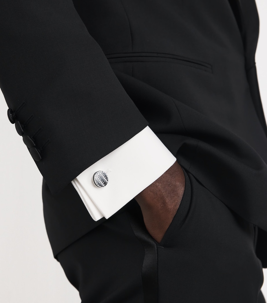 White Bronze-Plated Cairo Leaf Cufflinks GREY Image 5