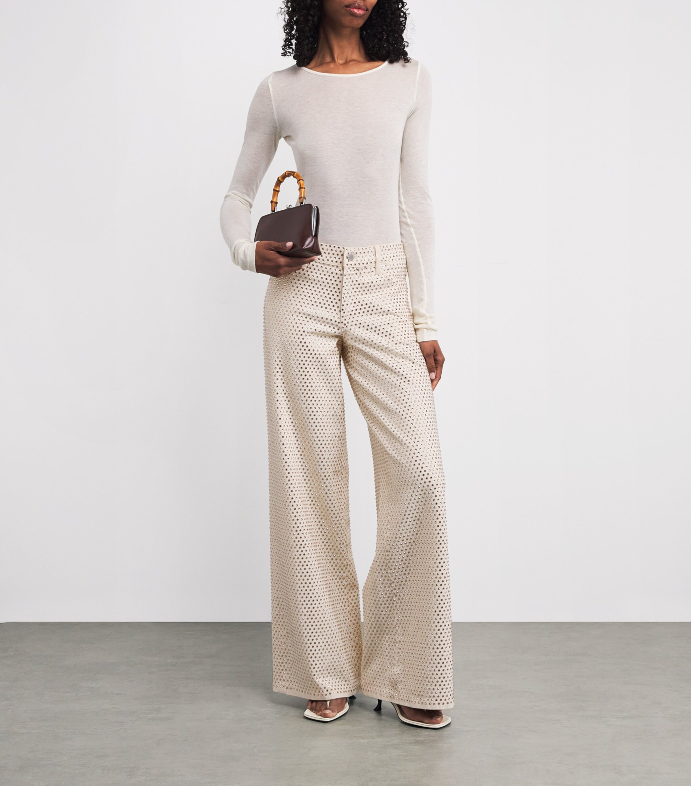 Alice+Olivia Womens Embellished Trish Wide-Leg Jeans Chino Image 2