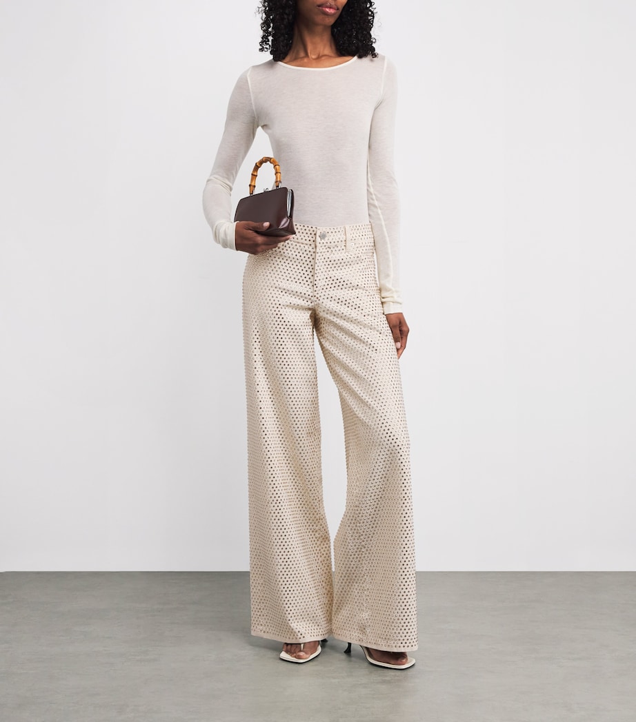 Alice+Olivia Womens Embellished Trish Wide-Leg Jeans Chino Image 2