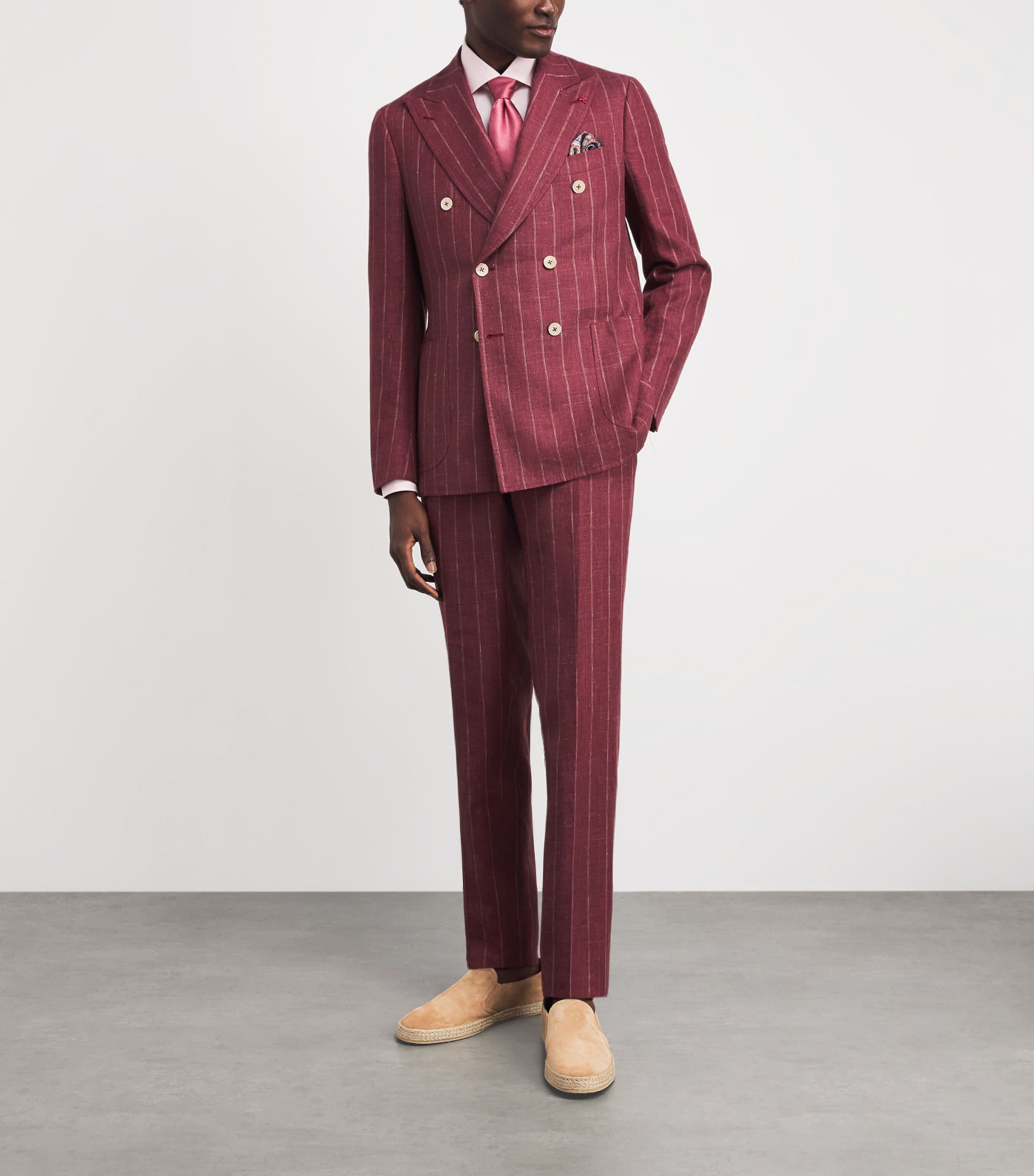 Isaia Mens Linen-Wool Double-Breasted 2-Piece Suit Image 2