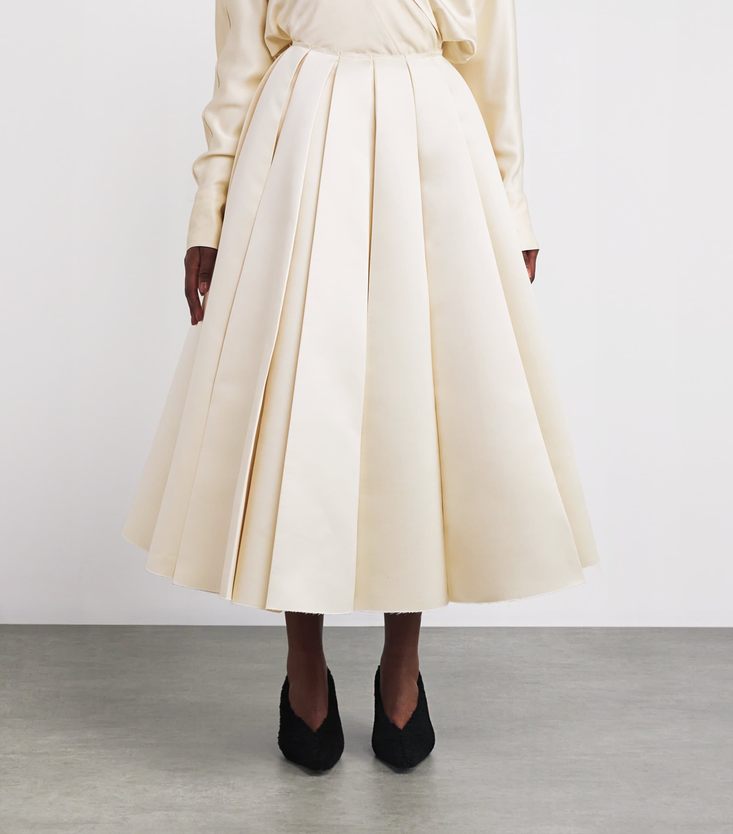 Satin Pleated Midi Skirt IVORY Image 3