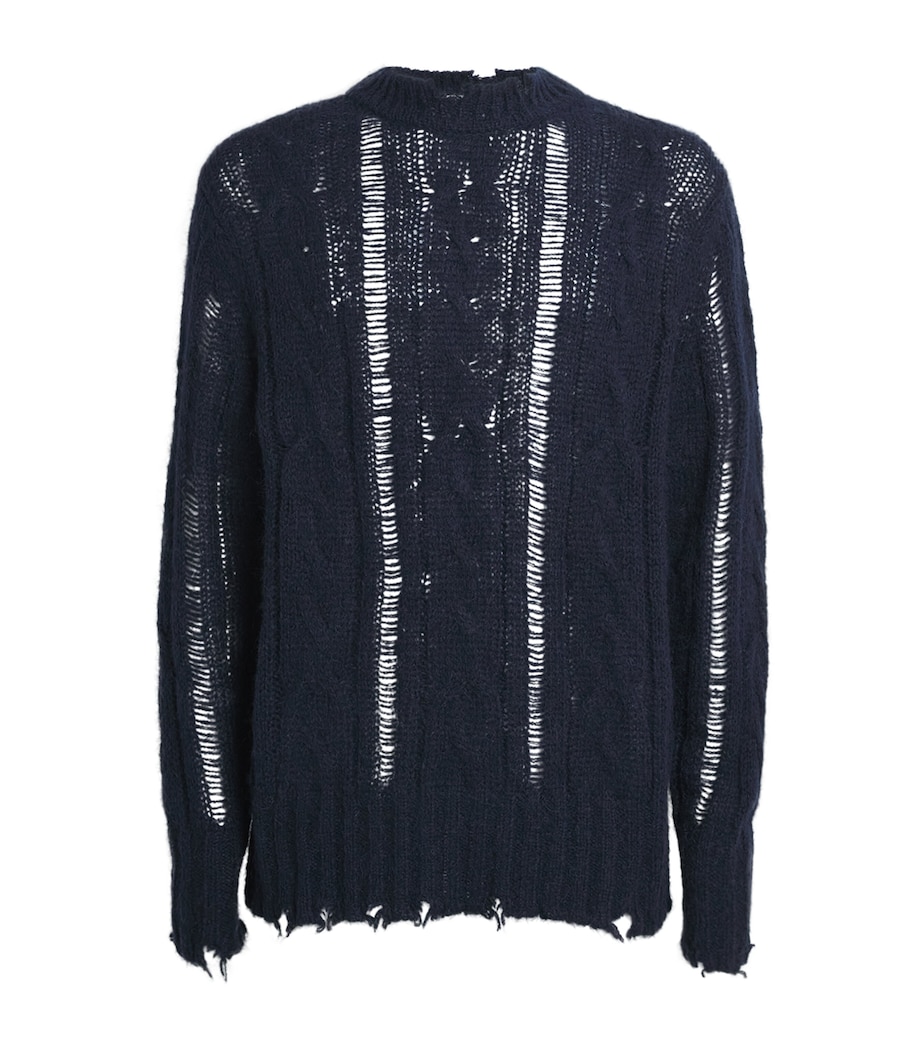 System Mens Cable-Knit Distressed Sweater Dark Navy Image 1