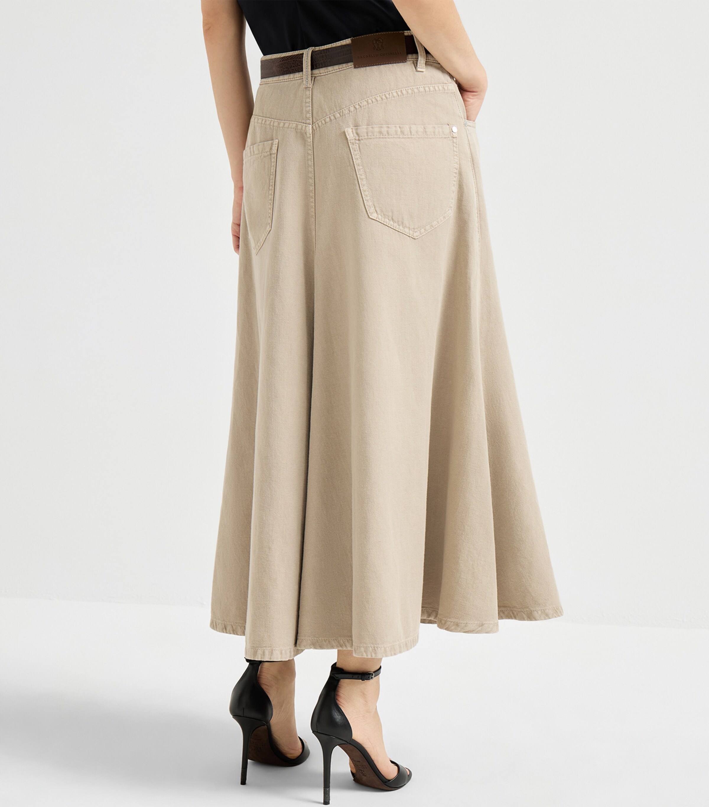 Brunello Cucinelli Womens Cotton-Linen Midi Skirt Image 3