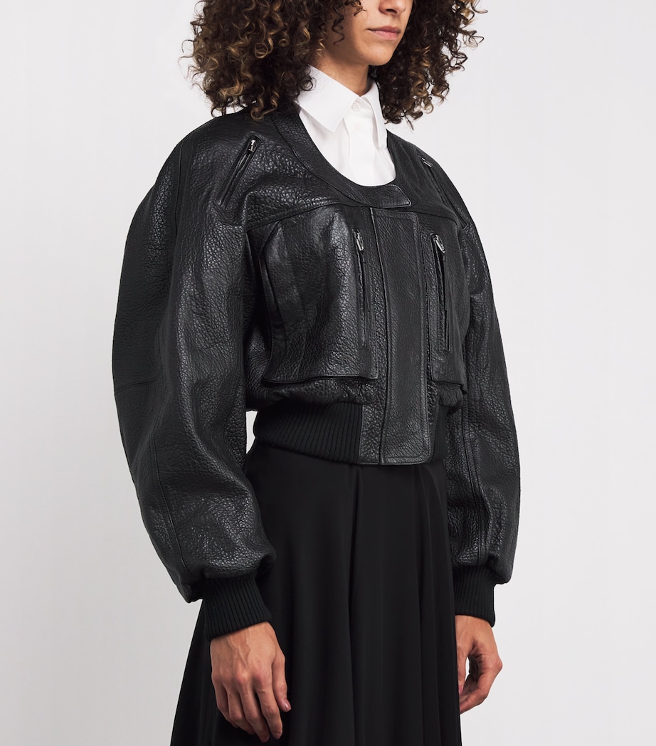 Gained Leather Bomber Jacket 990 BLACK Image 3