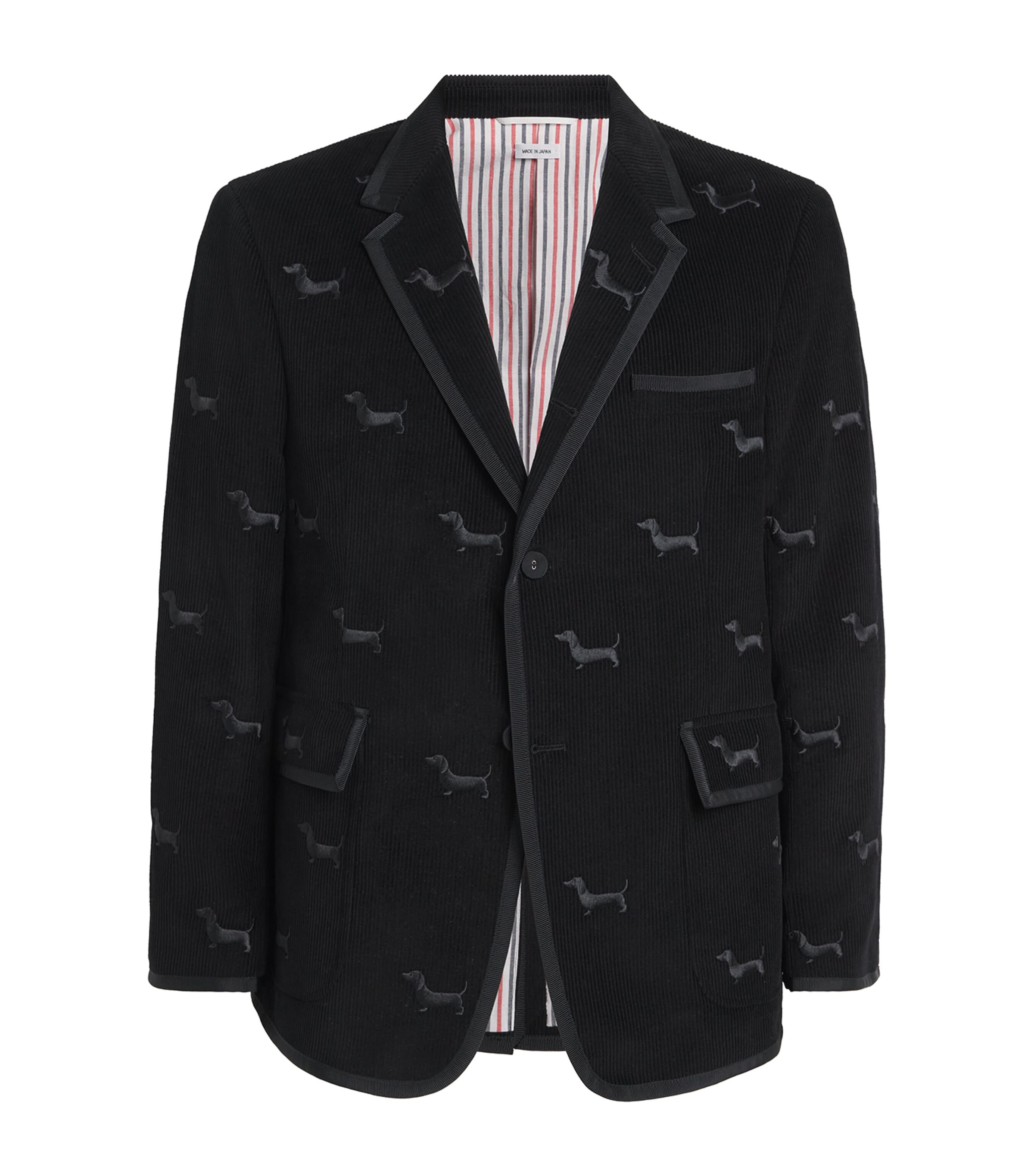 Thom Browne Corduroy Hector Embroidered Jacket In Black