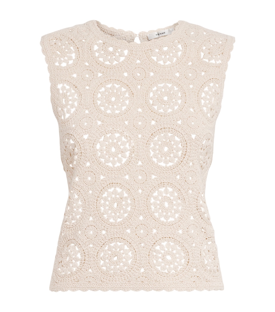 FRAME Womens Crochet Tank Top Crea Cream Image 1