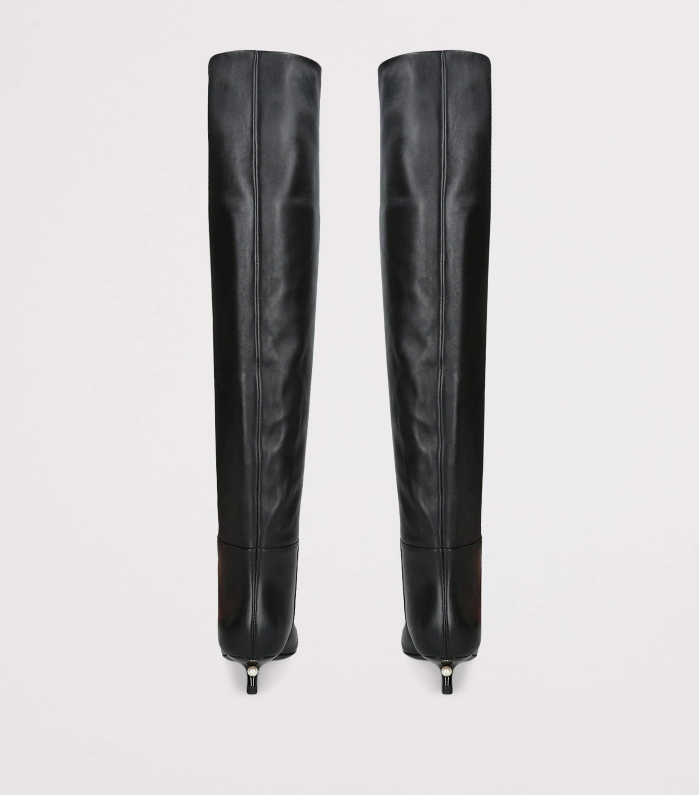 Leather Derby Knee-High Boots 35 BLACK Image 2