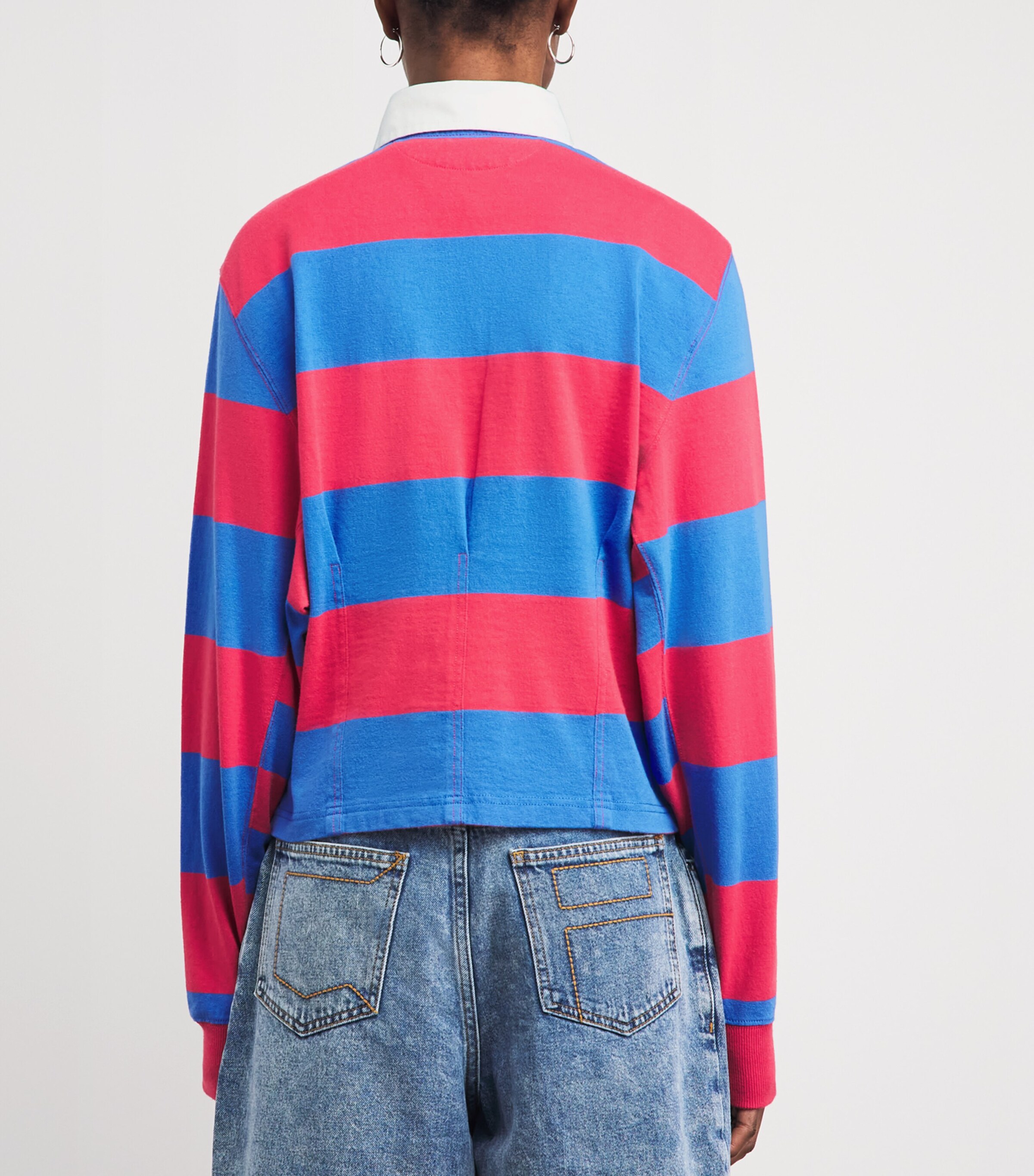 Polo Ralph Lauren Womens Cotton Stripe Rugby Shirt Sunset Rd/grnwch Blu Image 5