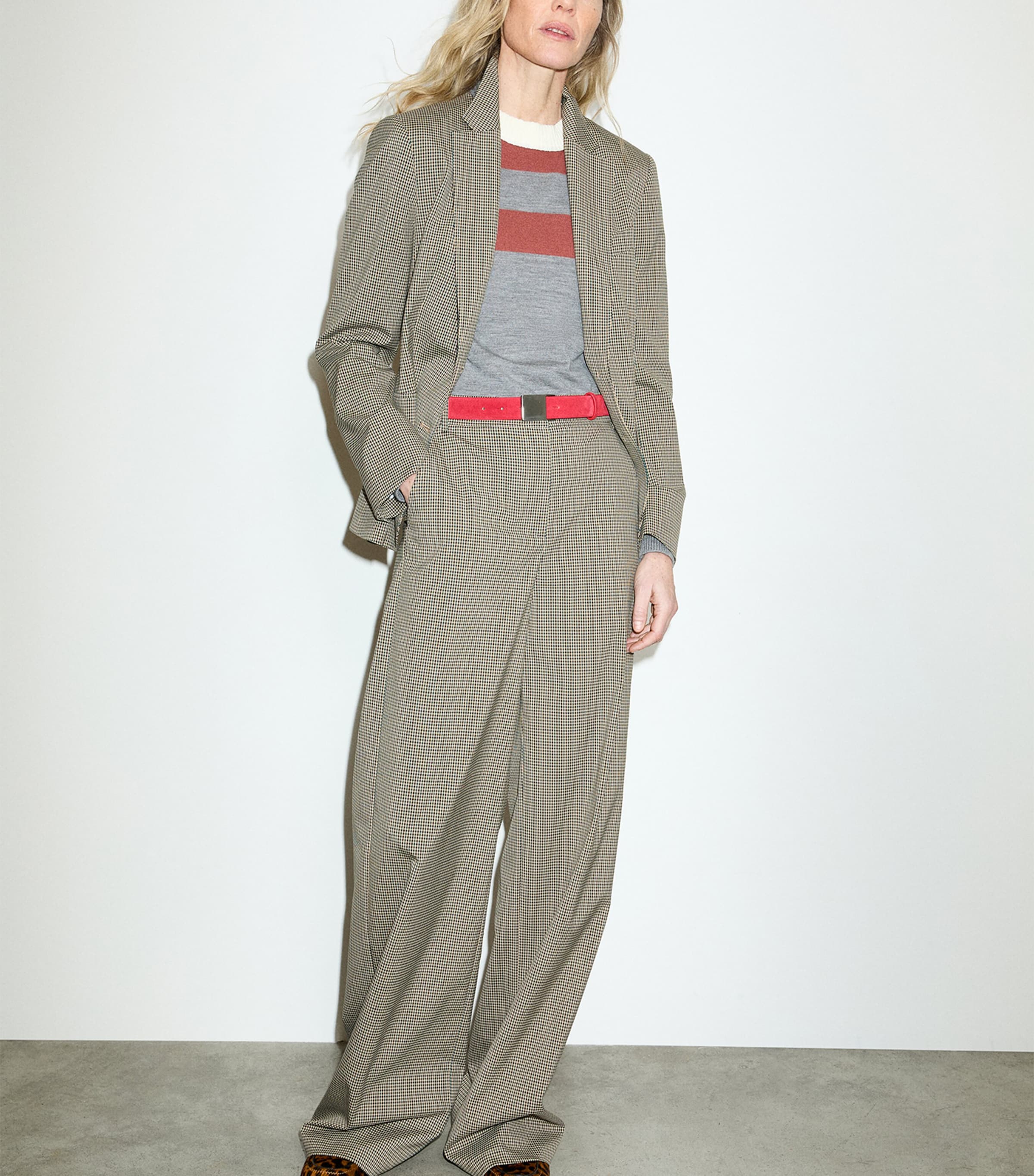 MAX&Co. Womens Houndstooth Check Wide-Leg Trousers Beige Image 2